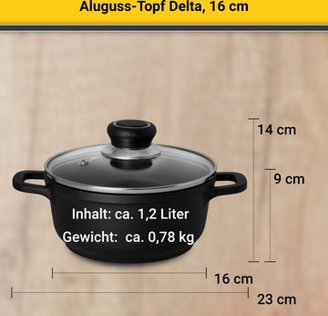 Krüger Fleischtopf Aluguss Fleischtopf mit Glasdeckel DELTA, Aluminiumguss (1-tlg), für Induktions-Kochfelder geeignet