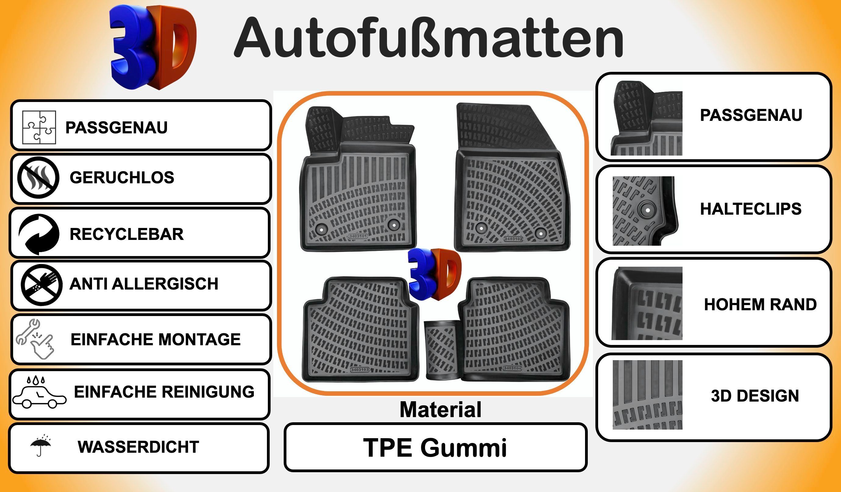 Trimak Auto-Fußmatte, Trimak FORD FOCUS 4.Gen. ab 2018 Auto Gummimatten  Autofußmatten