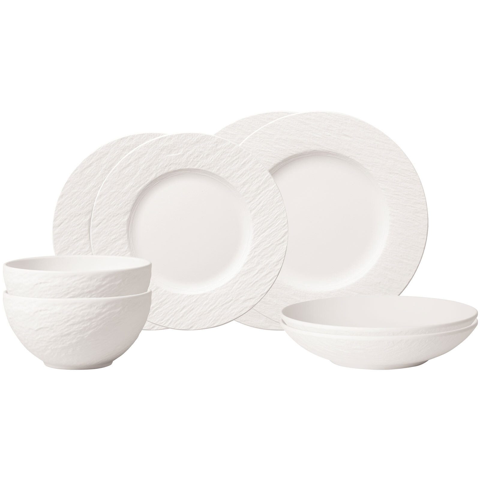 Villeroy & Boch Kombiservice Manufacture Rock Blanc Einsteiger-Set 8er Set (8-tlg), 2 Personen, Porzellan
