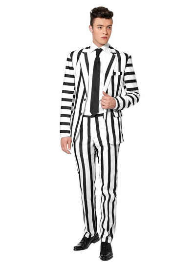 SuitMeister Kostüm Striped Black White, Für coole Typen: ausgefallener Party Anzug in Schwarz-Weiß