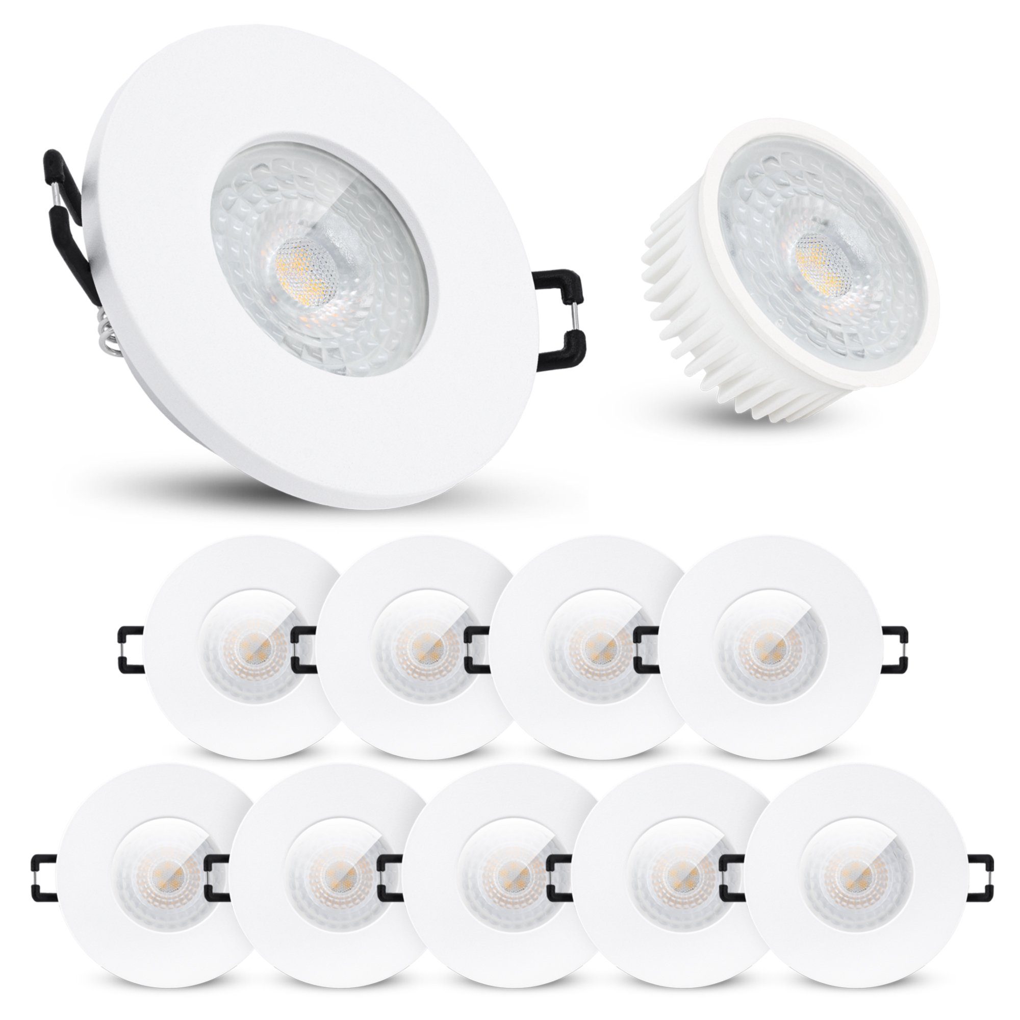 linovum LED Einbaustrahler 10er Set flache LED Einbauleuchte IP65 in rund & matt weiss mit LED, Leuchtmittel inklusive