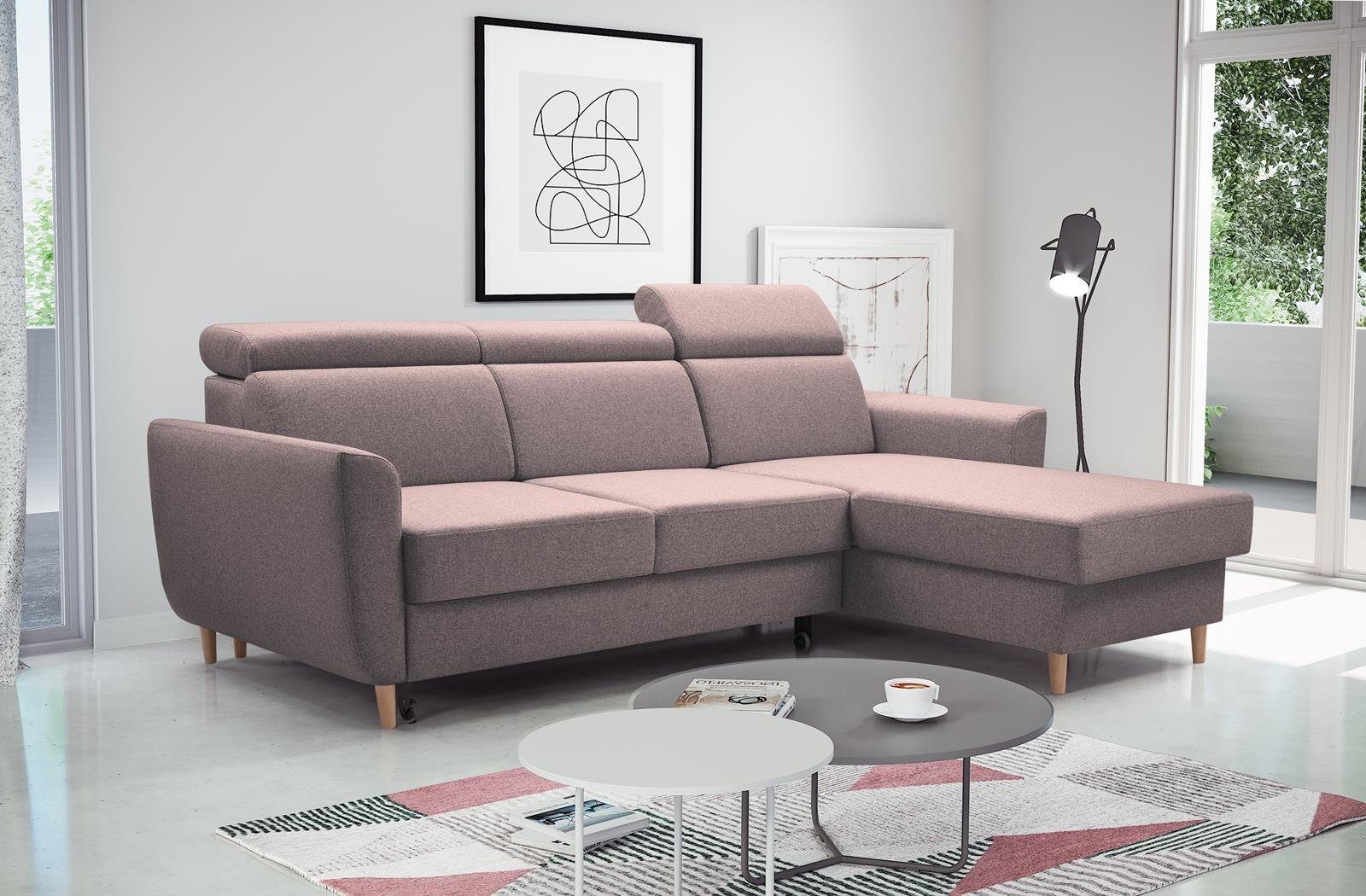 Beautysofa Ecksofa Modern Ecksofa GUSTAW Sofa Couch mit Schlaffunktion universelle cappucino