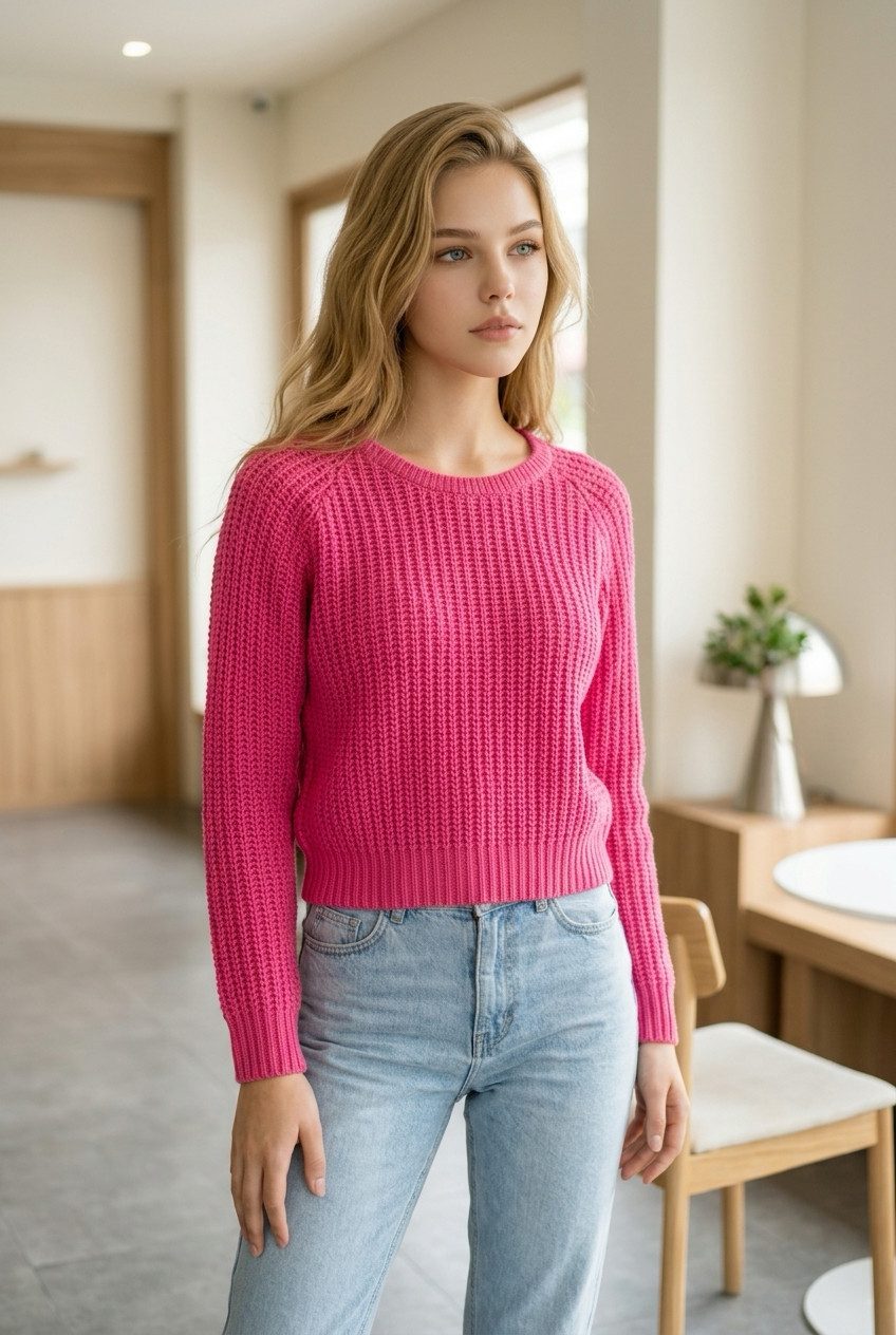 Zuckerwatte Rundhalspullover aus weicher Merino Viskose Cashmere Mischung