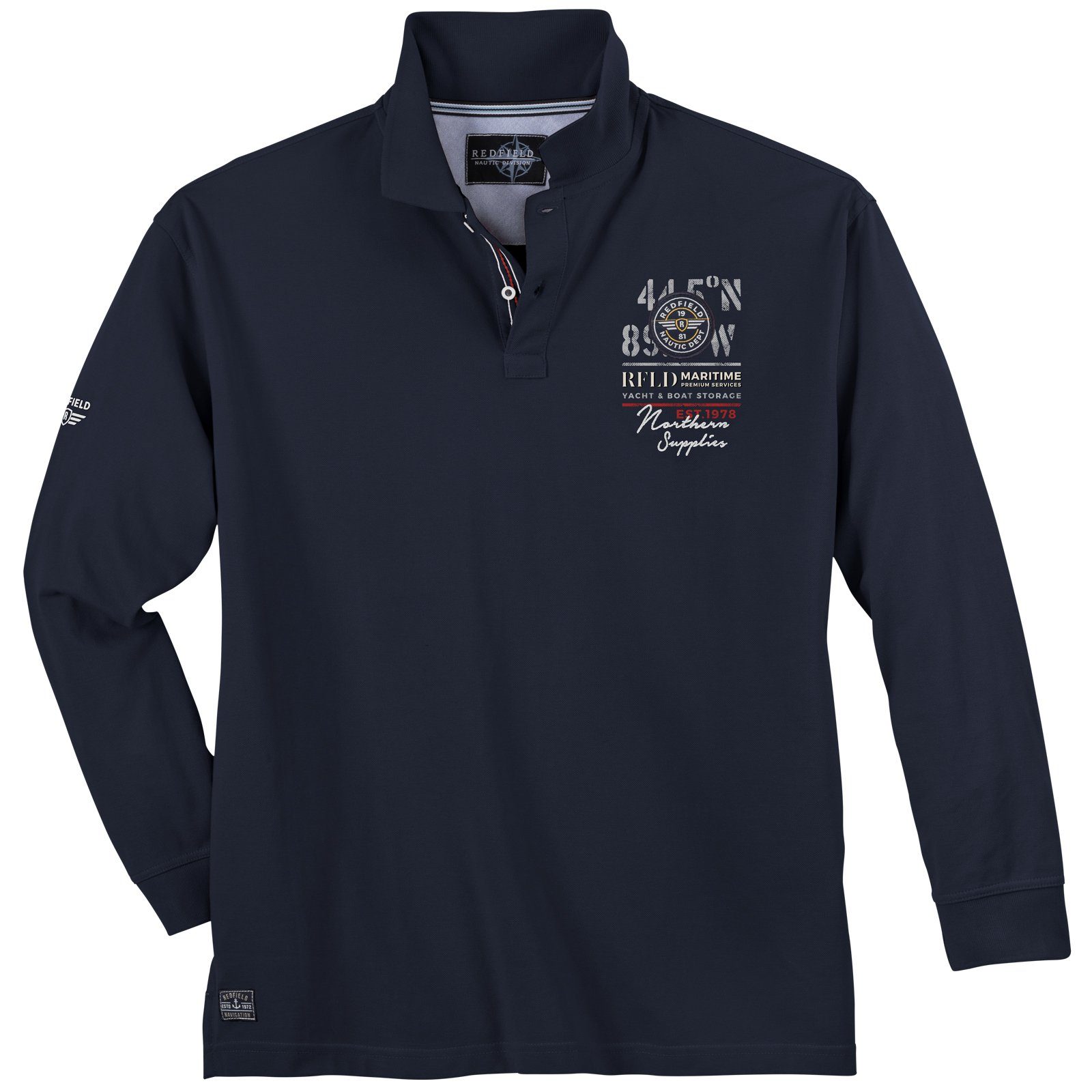 redfield Langarm-Poloshirt Große Größen Herren Redfield Langarm-Poloshirt maritim navy