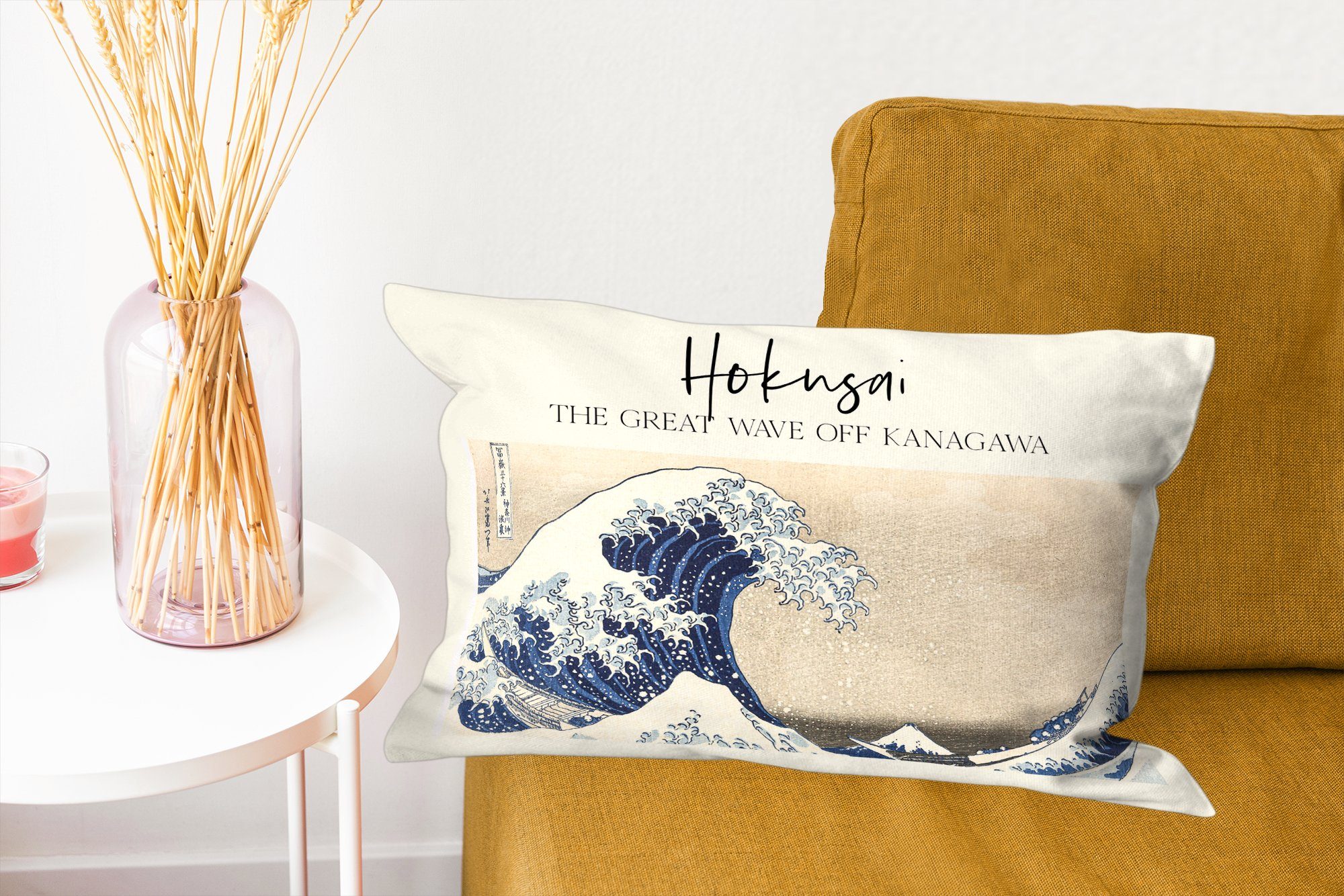 Schlafzimmer Wohzimmer - Dekokissen Japanische von Zierkissen, - MuchoWow Kanagawa mit Kunst, Die große Dekoration, Hokusai Dekokissen Welle Füllung,