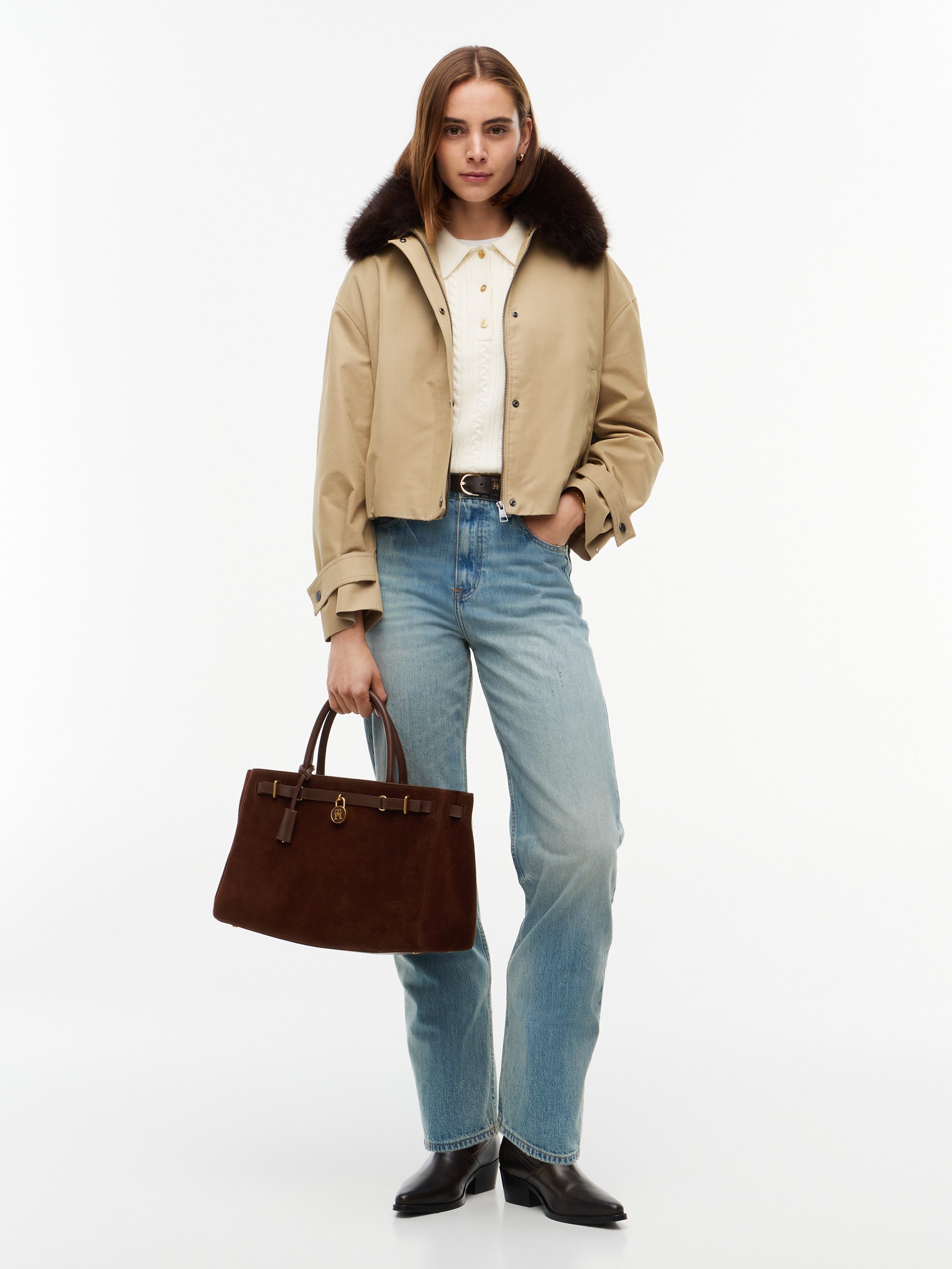 Tommy Hilfiger Handtasche AMERICAN ICON TOTE SUEDE, Damen Umhängetasche, Schultertasche mit TH-Schmuckschloss – Bild 2 von 5