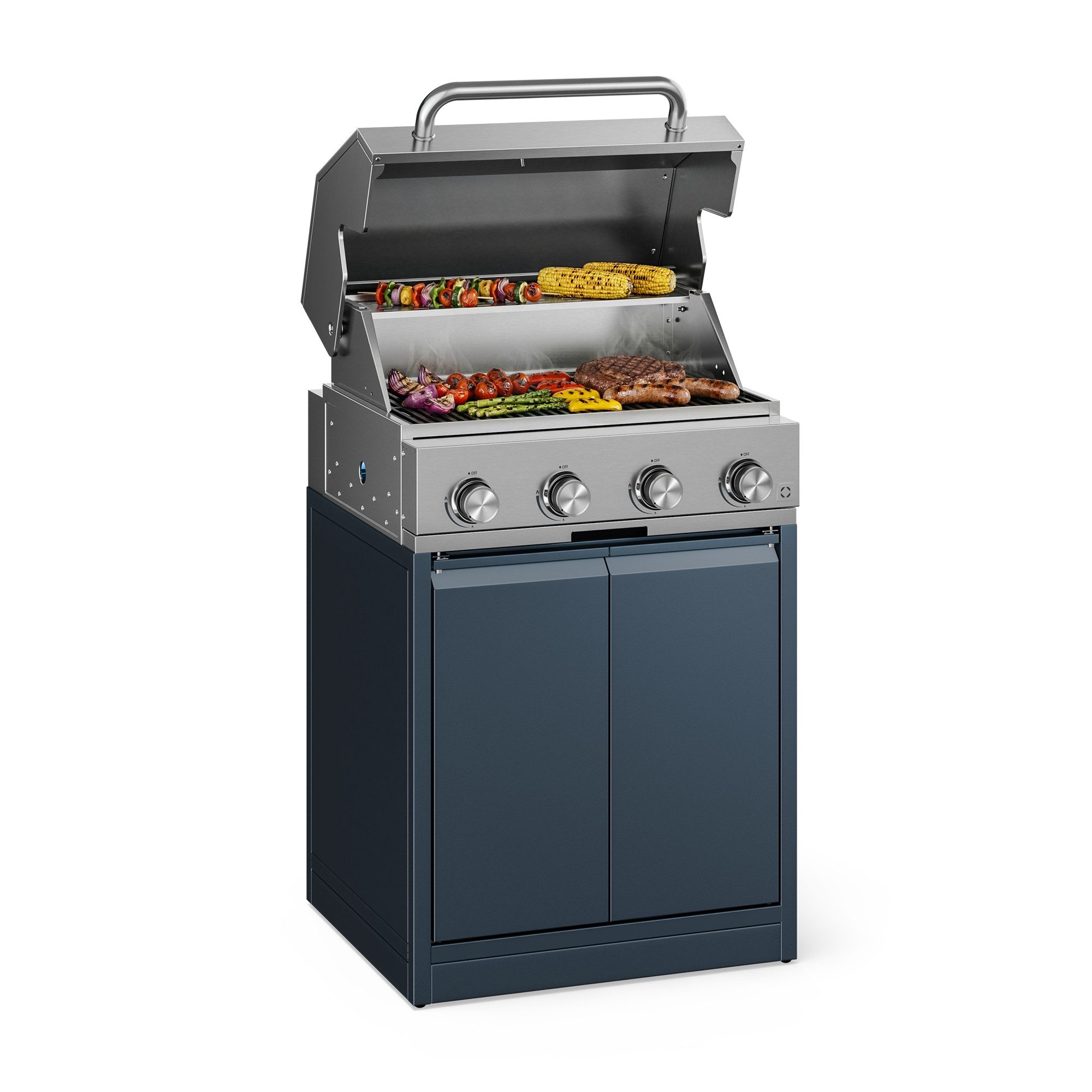 Klarstein Gasgrill WaldChef Outdoor-Gasgrill 4 Brenner 12800W 50 mbar Edelstahl Gusseisen, BBQ-Grill Tischgrill Standgrill mit Gussrost & Thermometer Garten