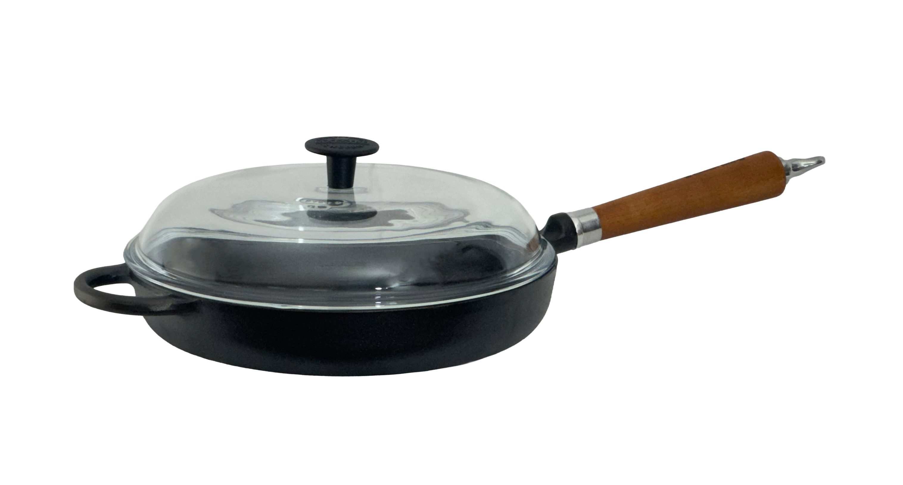 Ronneby Bruk Bratpfanne Maestro, hoch, Ø 28 cm, mit Glasdeckel, Holzgriff & Gegengriff, Gusseisen (1-tlg)