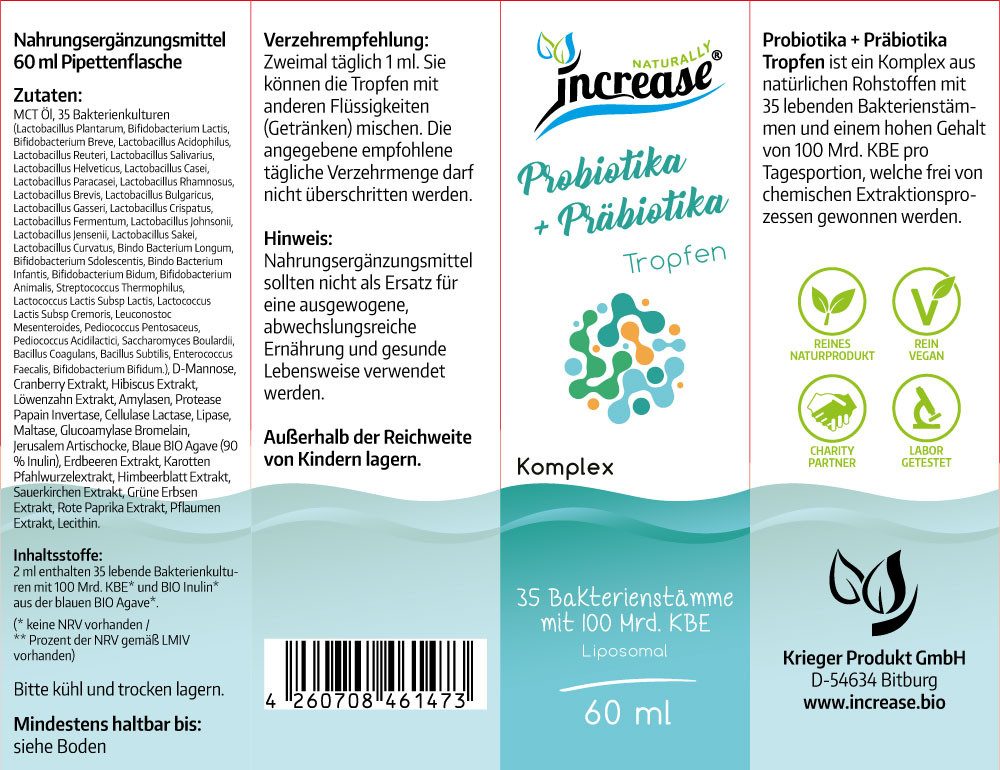 increase NATURALLY Nimm 3, zahl 2 Aktion Liposomales Probiotika + Präbiotika- 100 Mrd.KBE Tropfen, 180 ml
