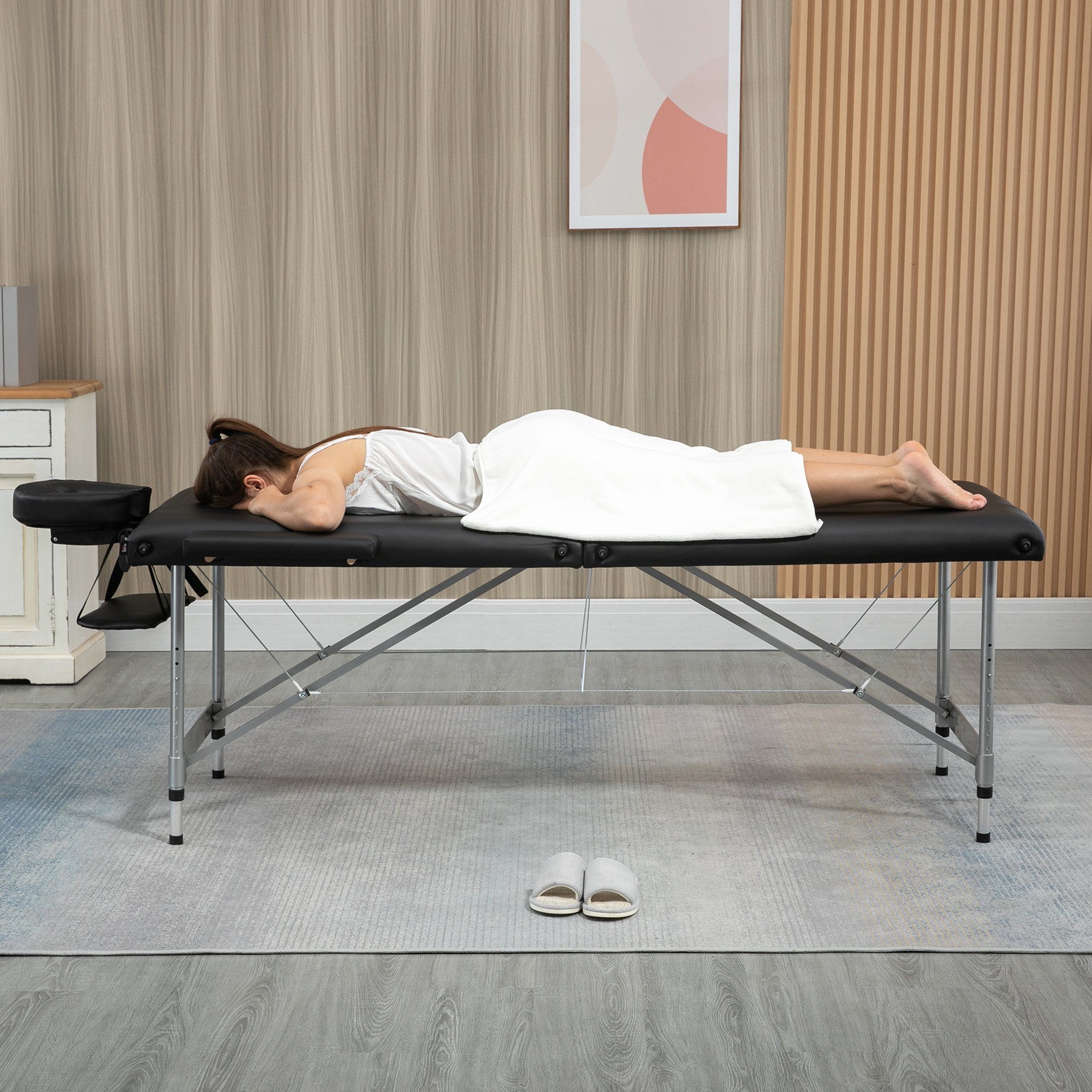 HOMCOM Massageliege klappbar Massagetisch (Massagebett, 1-St., Massageliege), Schwarz 185 x 70 x 58-82 cm