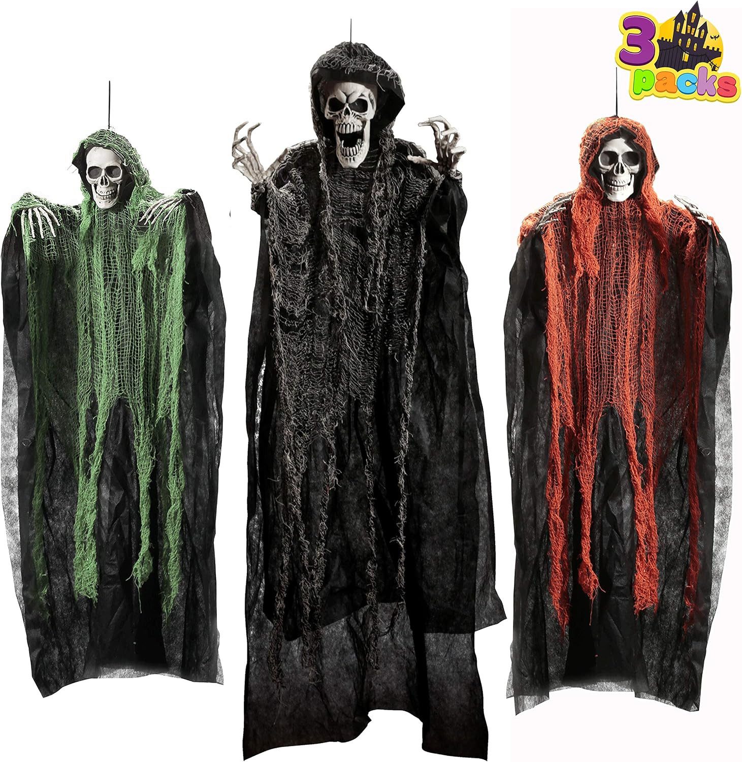 JOYIN Hängedekoration JOYIN 3 Stück hängende Sensenmänner Halloween Deko mit LED