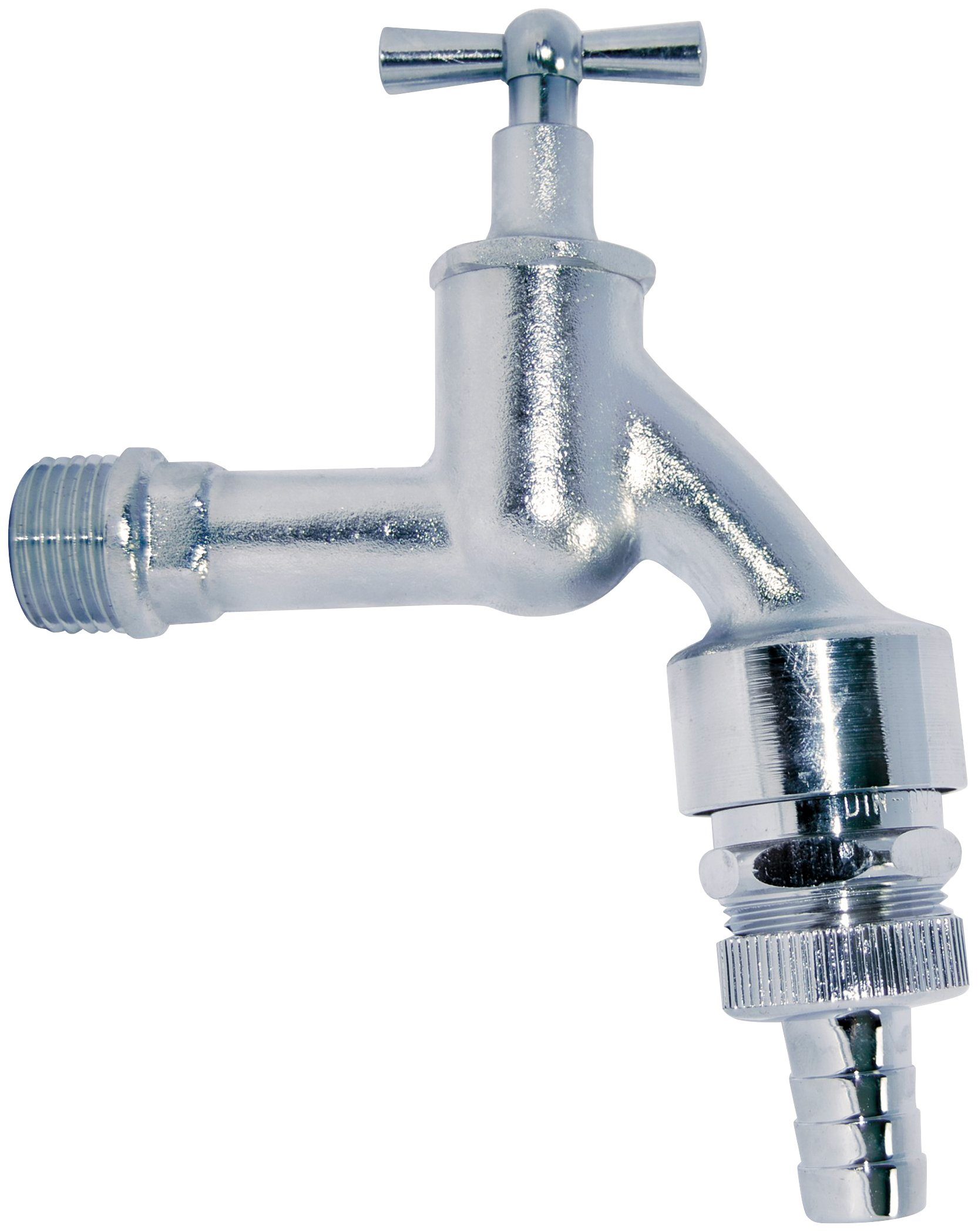 Kirchhoff Auslaufventil, MS Auslaufventil Knebelgriff, 1/2"AG x 3/4"AG x 1/2"T, Chrom matt