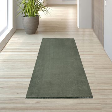 Teppich Hochflor-Teppich in starkem Dunkelgrün, TeppichHome24, rechteckig, Höhe: 18 mm