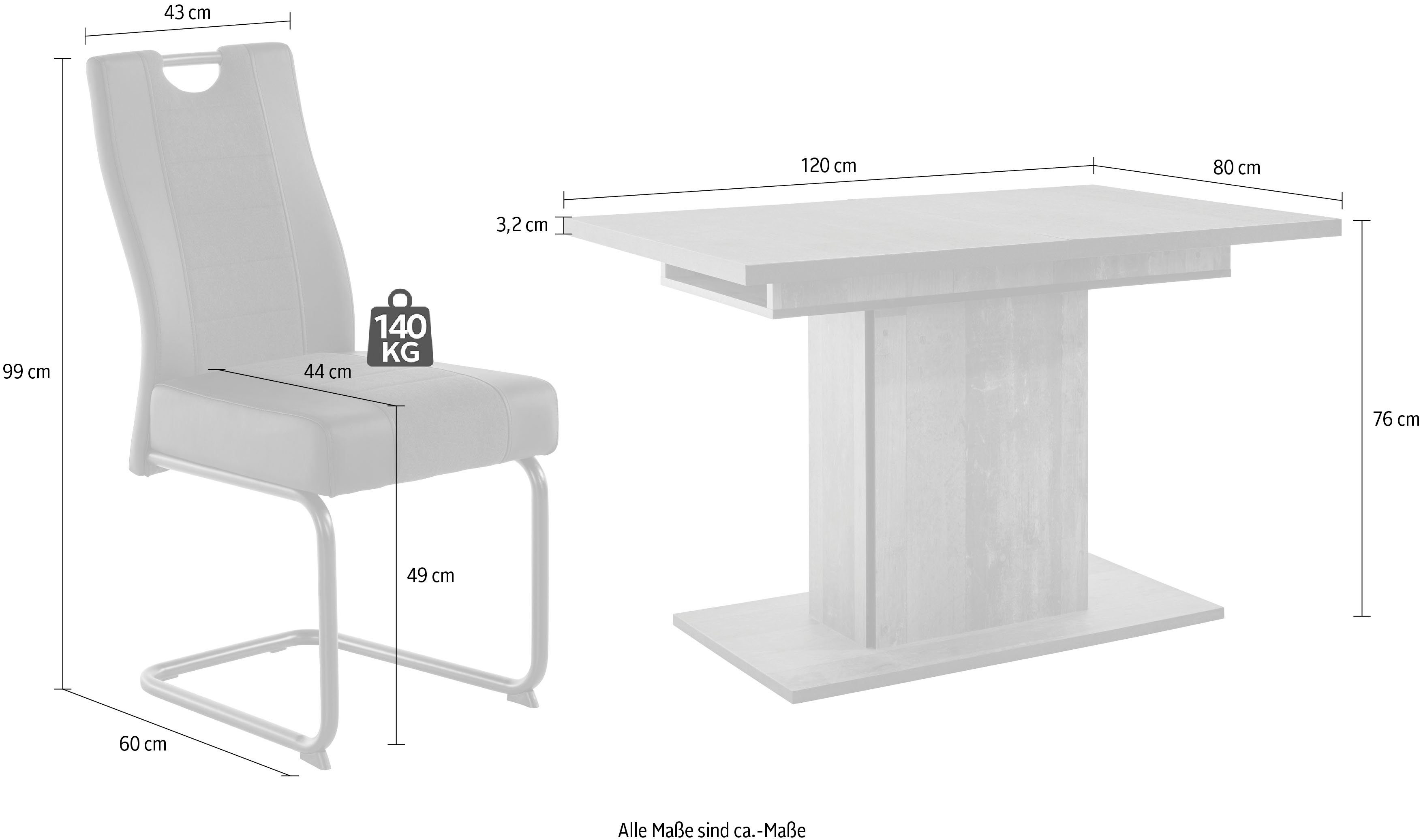 Stuhl Tisch (Set, 4x Essgruppe, 5-tlg), Erika Oldwood/Schwarz/Schwarz/Anthrazit HELA & ausziehbar 1x bestehend aus Ariana