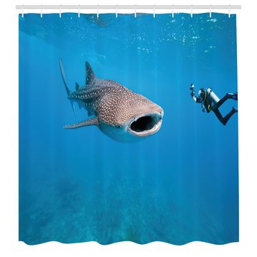 Abakuhaus Duschvorhang Moderner Digitaldruck mit 12 Haken auf Stoff Wasser Resistent Breite 175 cm, Höhe 180 cm, Hai Riesenfisch Ozean Tauchen