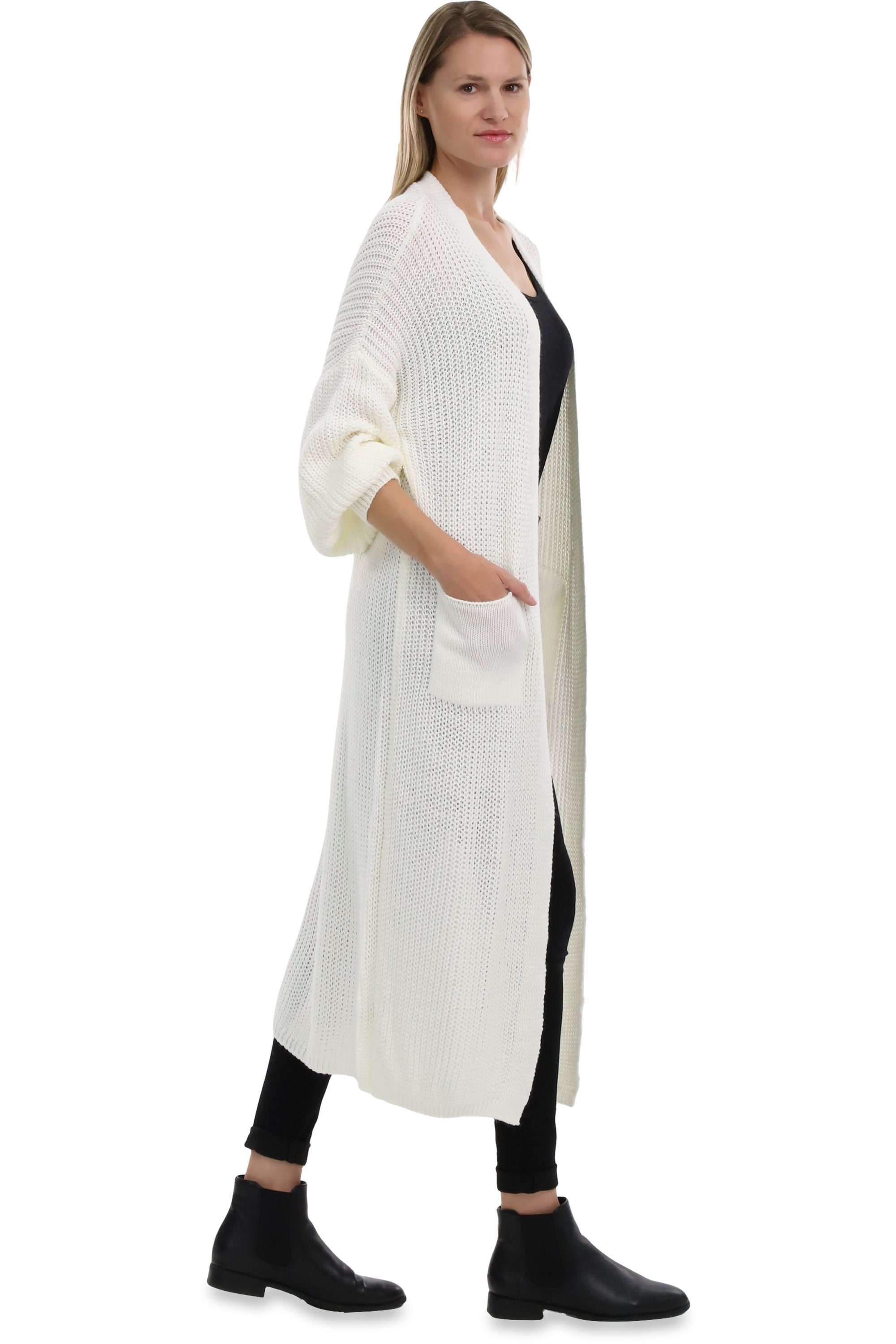 malito more than fashion Longstrickjacke malito Damen Strickmantel, schicker Cardigan, moderne Wollmantel, offene lange Strickjacke in Grobstrick-Optik