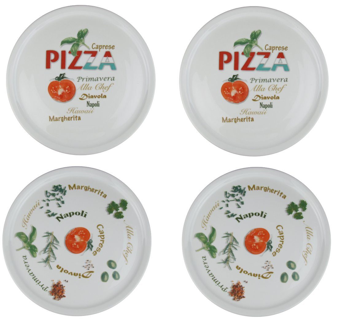 Retsch Arzberg Тарелка для пиццы Ø 30cm mit Dekor Porzellan Set, (4 St), pro Set 2 verschiedene Motive, spülmaschiengeeignet