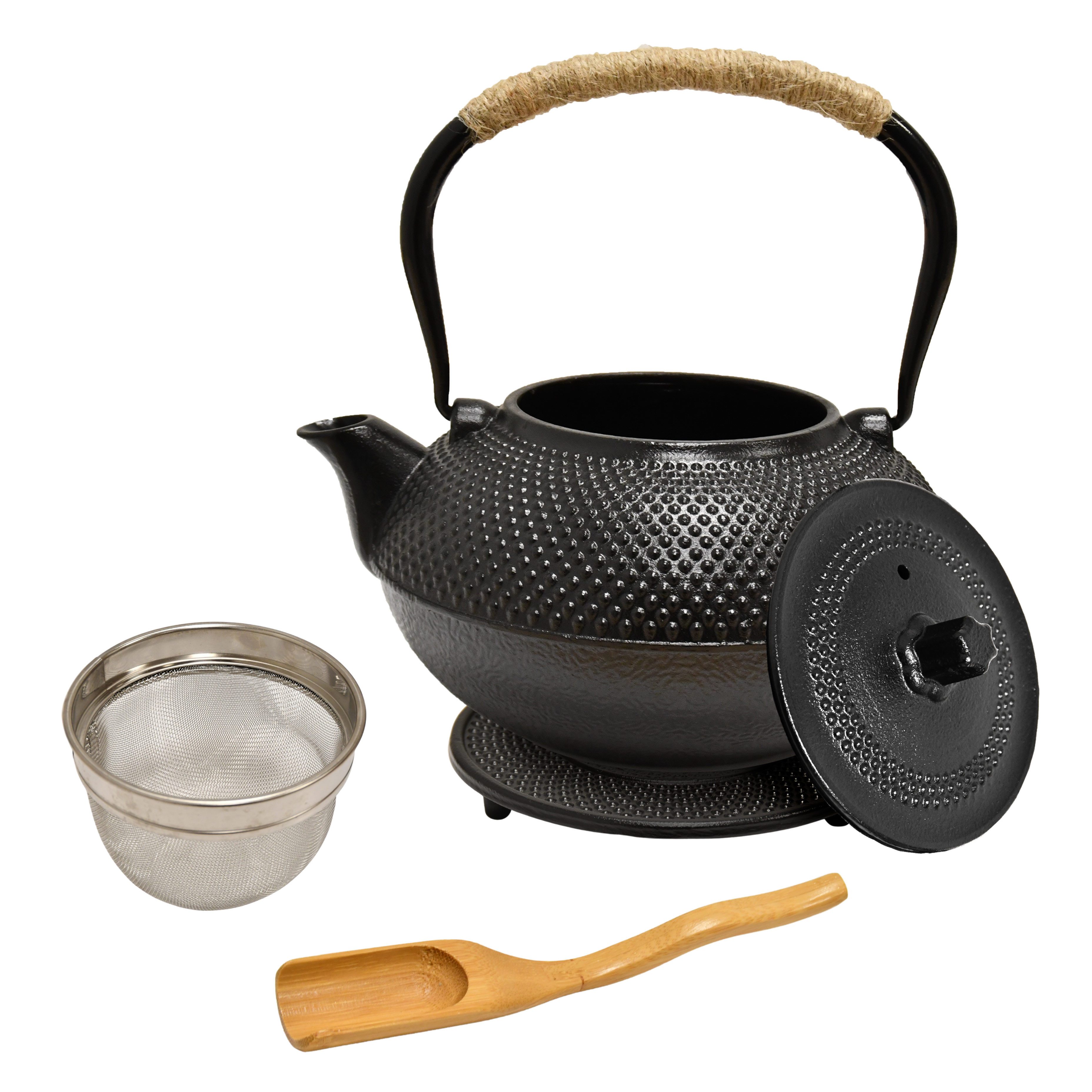 AD.CON Teekanne Gusseisen Teekanne Schwarz 1.4L mit Edelstahl Sieb Japanisch AD.CON, (4-St)
