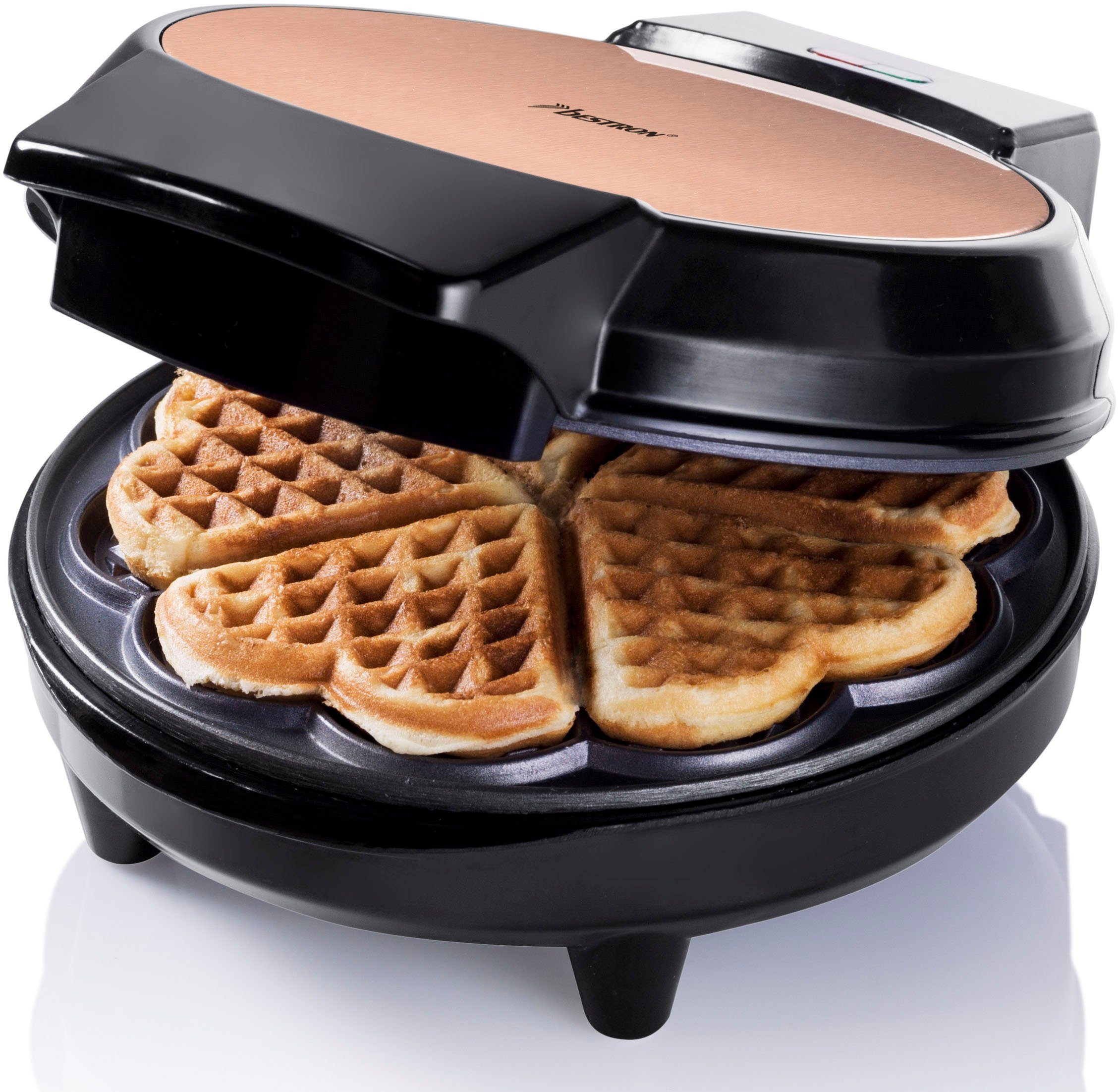 bestron Waffeleisen AWM700CO, 700 W, Waffelautomat mit Antihaftbeschichtung für Waffeln in Herzform