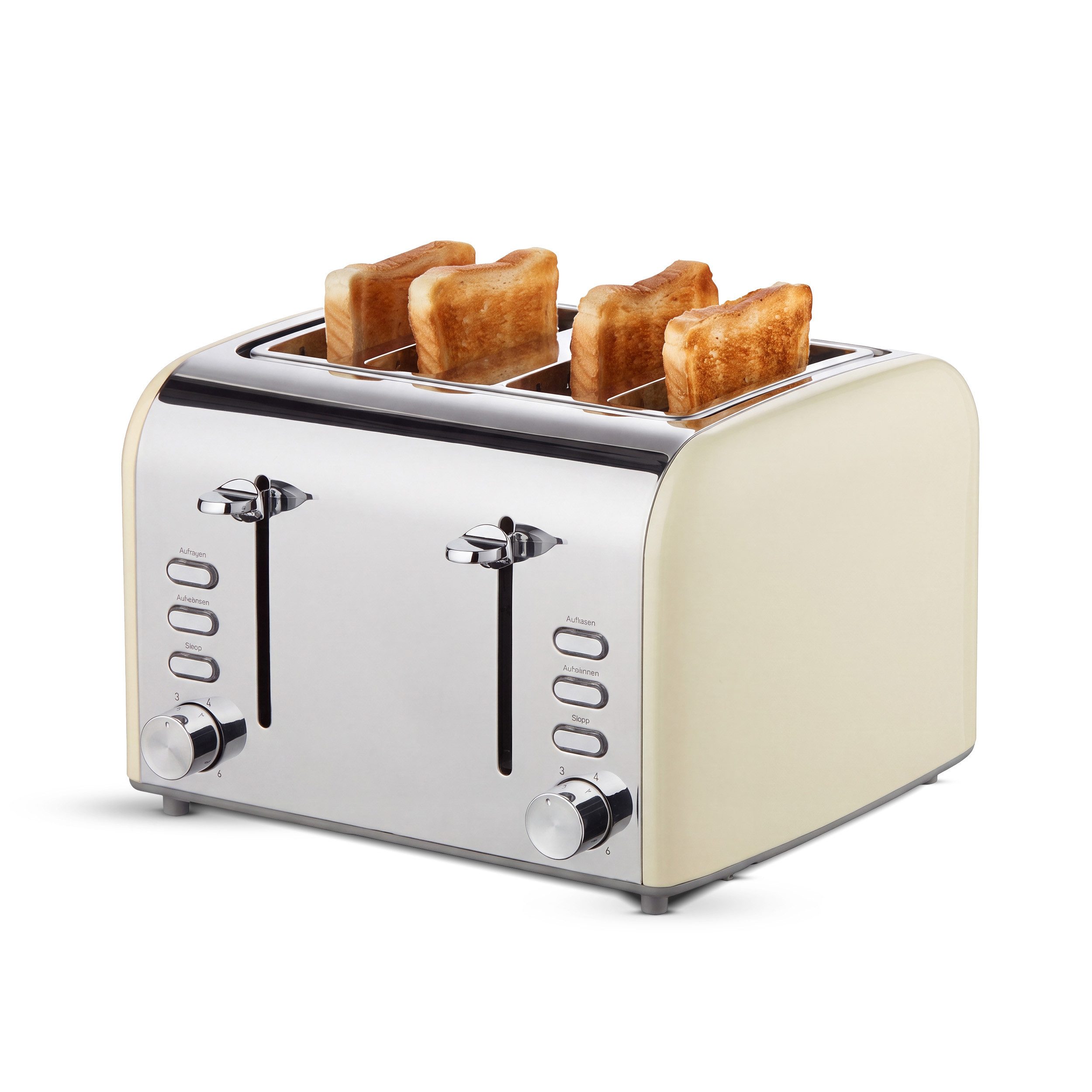 KHG Toaster 4-Scheiben-Toaster Creme mit 1600 W und 6 Röstgradstufen, 4 kurze Schlitze, für 4 Scheiben, 1600 W, Cool Touch Gehäuse, Auftau- & Aufwärmfunktion, Abschaltautomatik