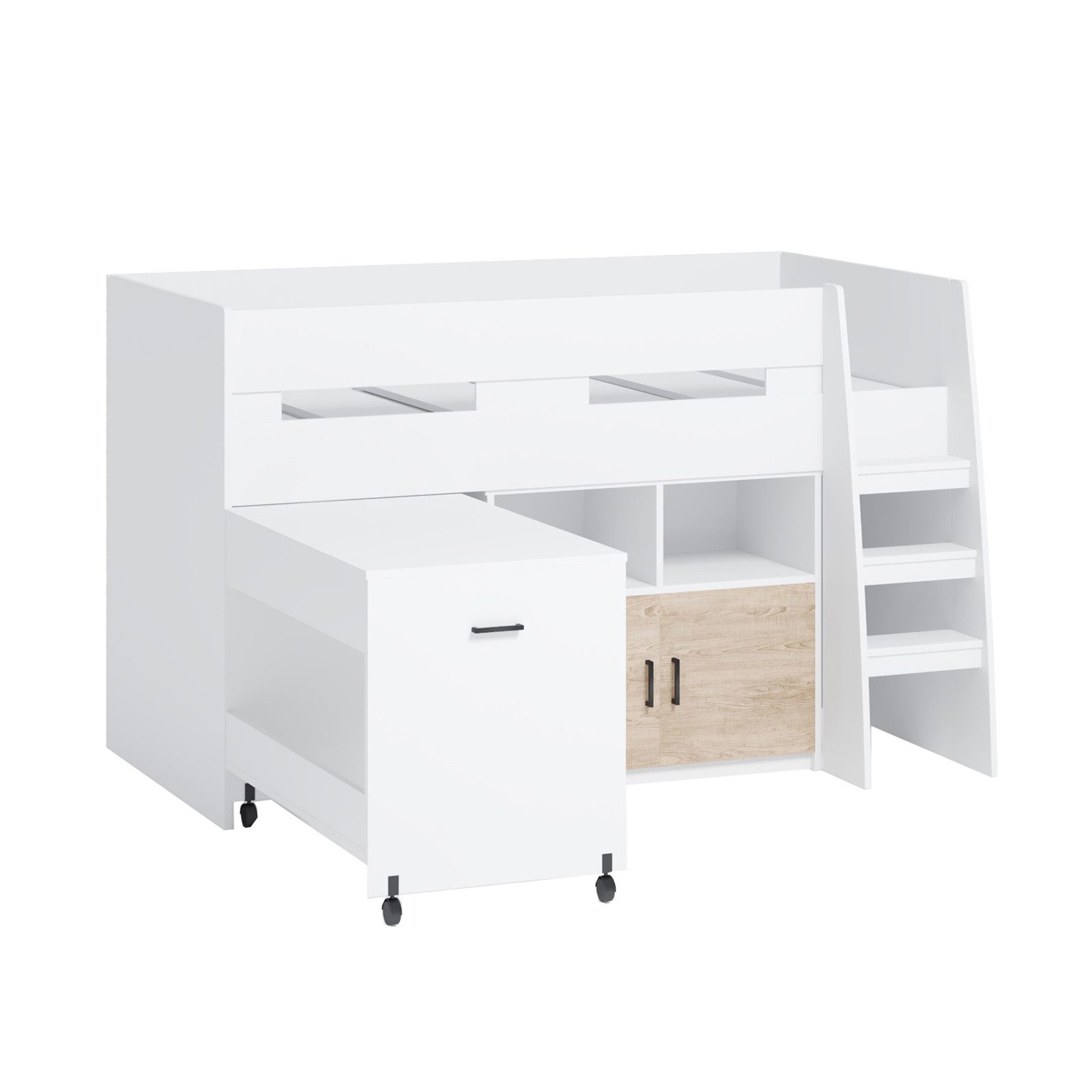 HTI-Living Hochbett Hochbett Luisa weiß (Stück, 1-St., 1x Hochbett) mit ausziehbarem Schreibtisch und Schrank