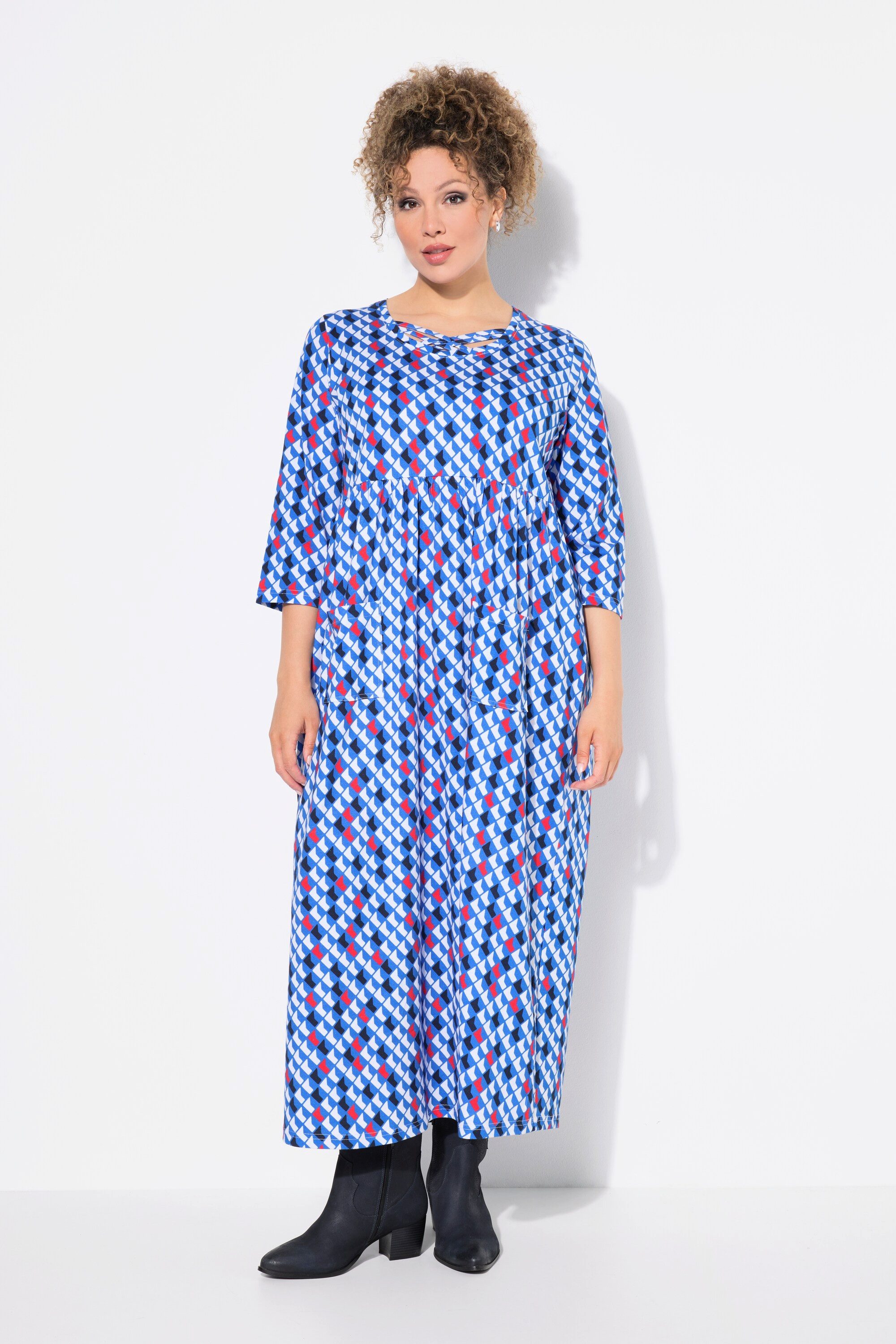 Ulla Popken Maxikleid Jerseykleid Zierbänder A-Linie günstig online kaufen