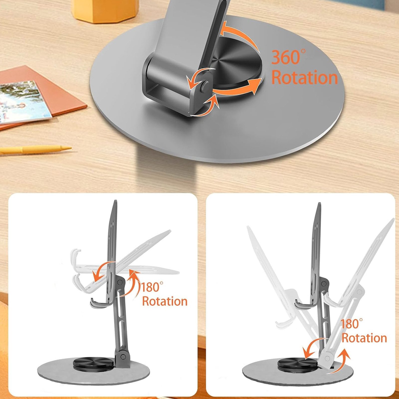 BOOD Handy-Halterung Universeller Metall‑Handyhalter, mehrfach verstellbar, 360° drehbar, (Packung, 1-tlg., Keine Montage erforderlich, verbreiterte Halterkufe, – Bild 5 von 5