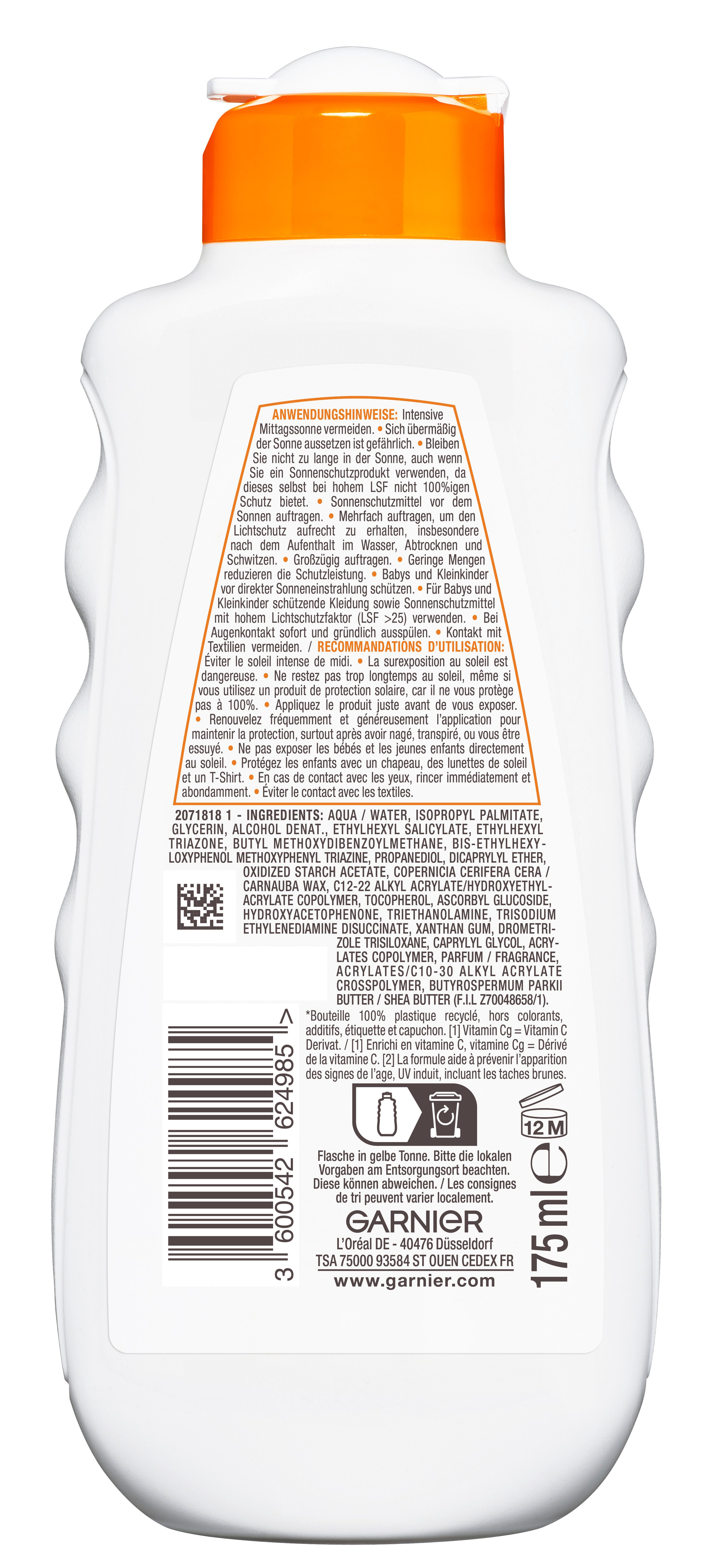 GARNIER Sonnenschutzmilch AMBRE SOLAIRE HYDRA 24H PROTECT+ SONNENSCHUTZ-MILCH LSF 50+, Beugt dunkle Flecken vor, wasserfest, zieht schnell ein.