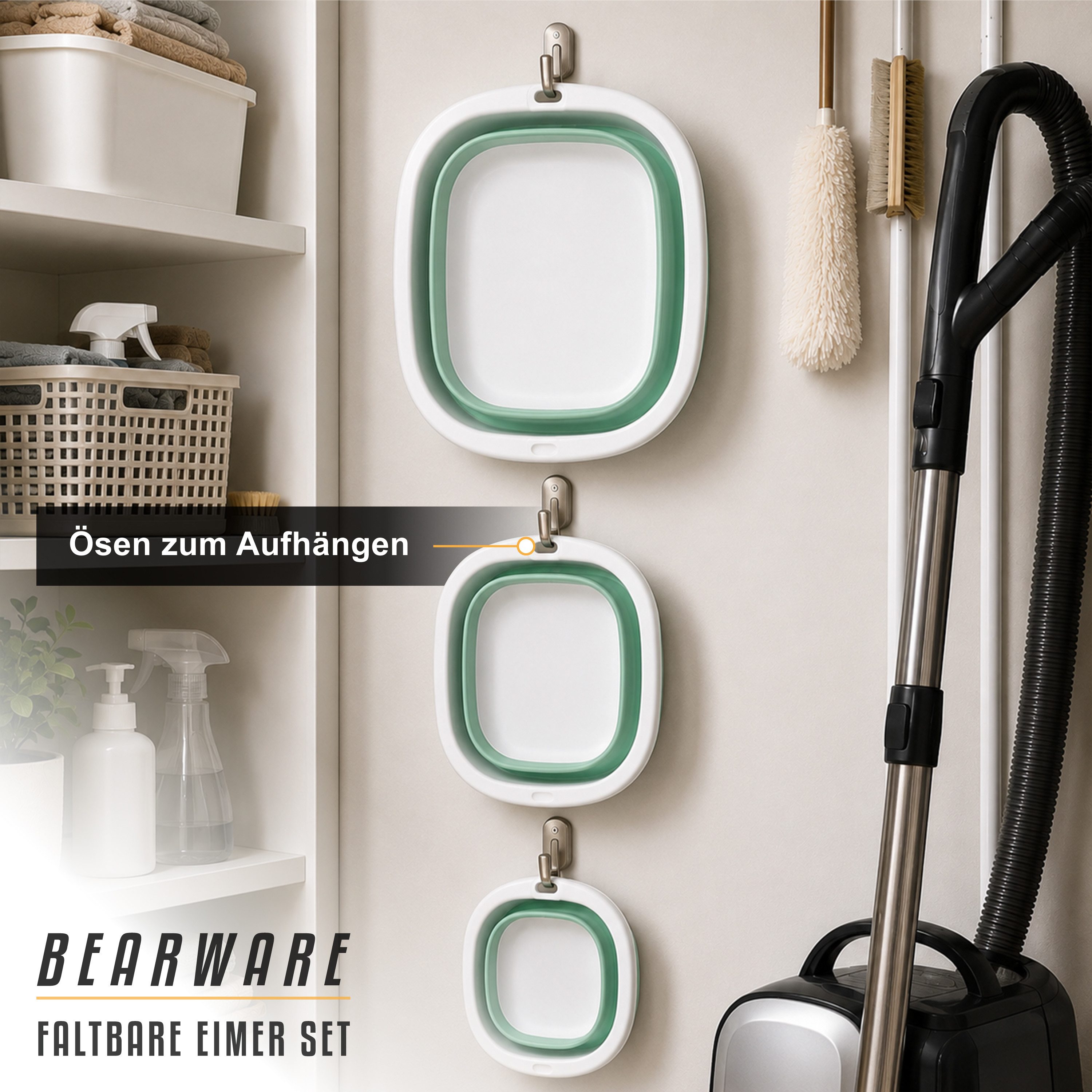 BEARWARE Schüssel Faltbares Waschbecken-Set, 3-tlg. (3 l + 5 l + 9 l), Waschschüssel, (Set, 3-tlg), wasserdicht, platzsparend verstaubar, mit Aufhängeöse, für H – Bild 4 von 5