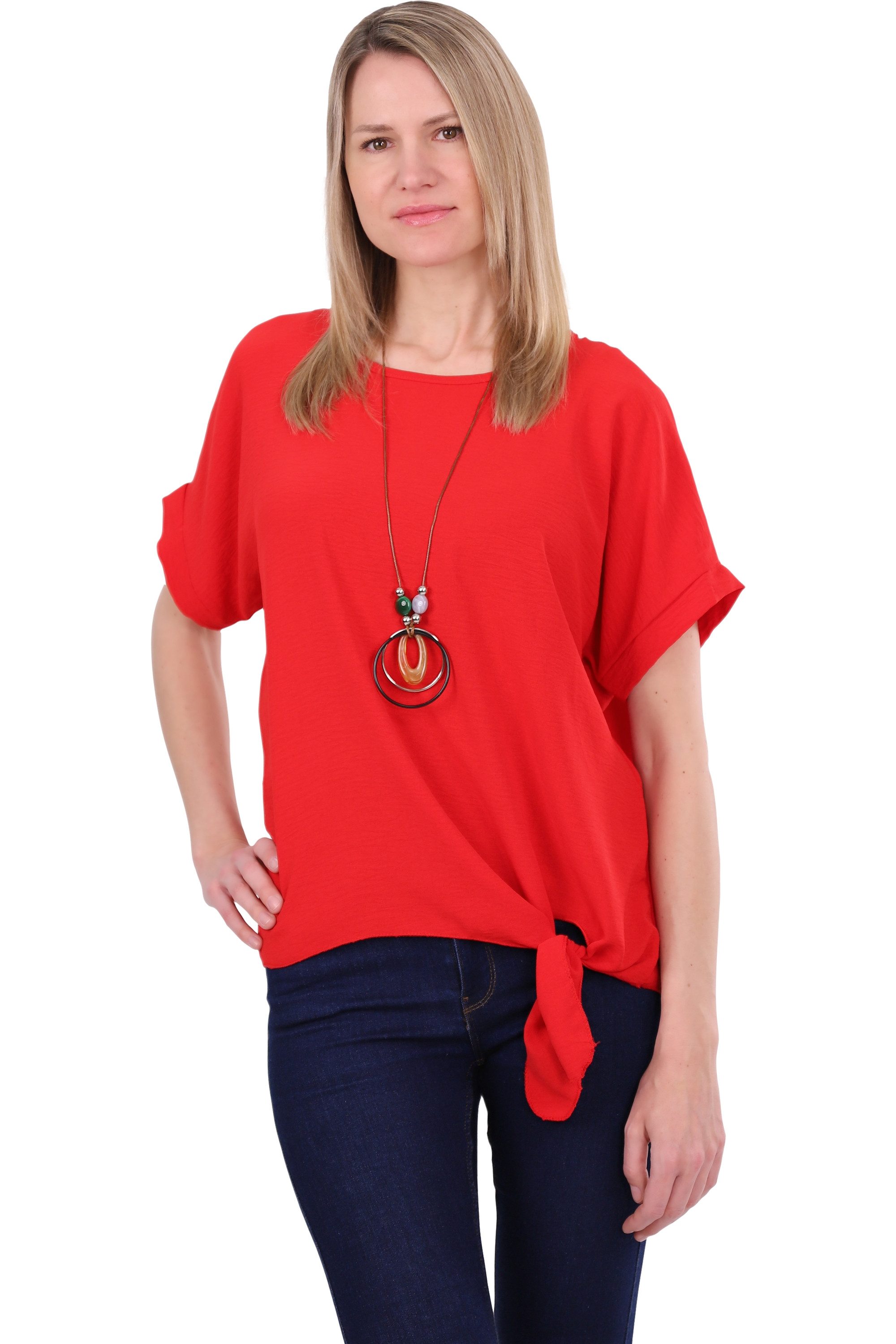 malito more than fashion Blusenshirt malito Damen Blusenshirt 10508 mit Bindeknoten und Kette Einheitsgröße