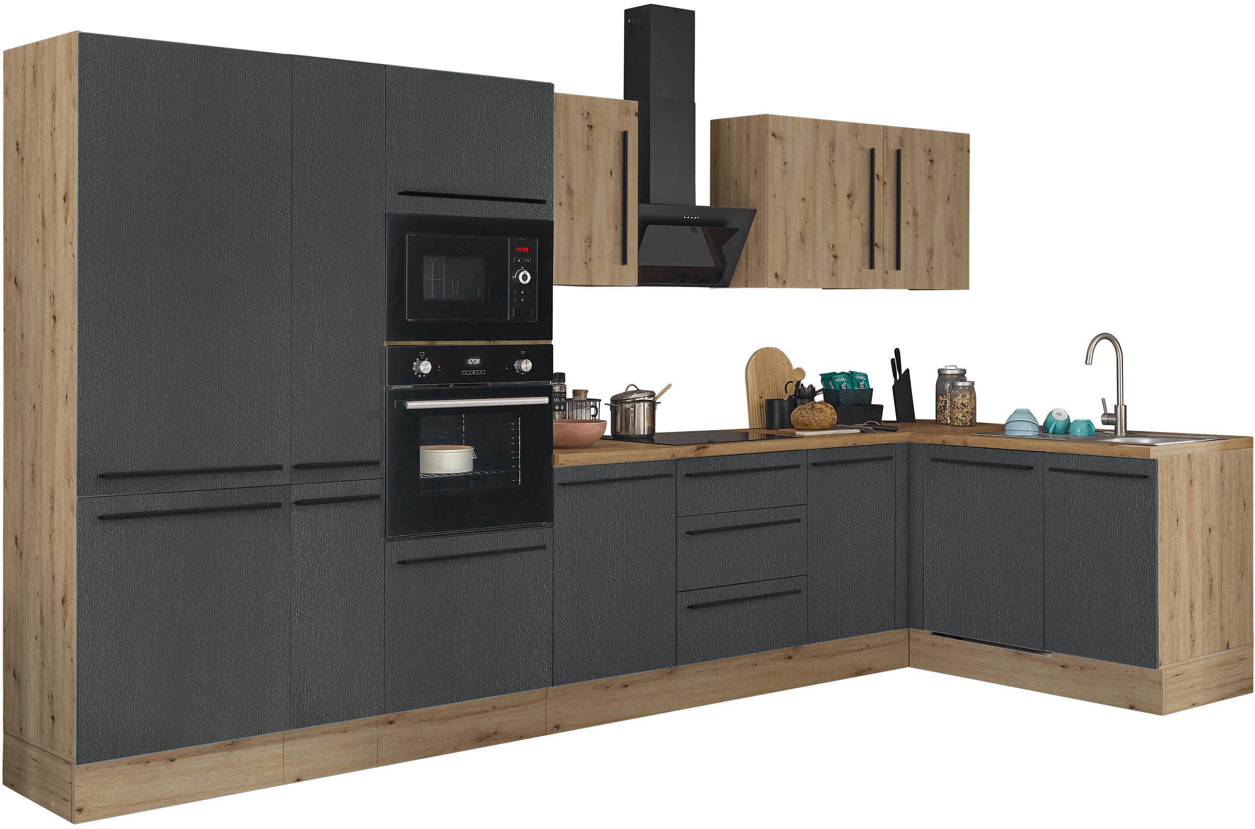 KOCHSTATION Winkelküche Florida, Stellbreite 370x175 cm, wahlweise mit E-Geräten, mit Softclose für Türen und Schubkästen