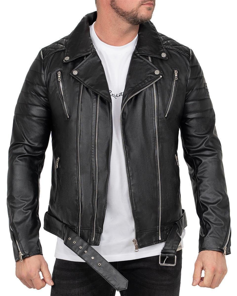 Reichstadt Bikerjacke Herren (1-St) Jacke RS003LUX ECHTLEDER Steppmuster mit und Gürtel