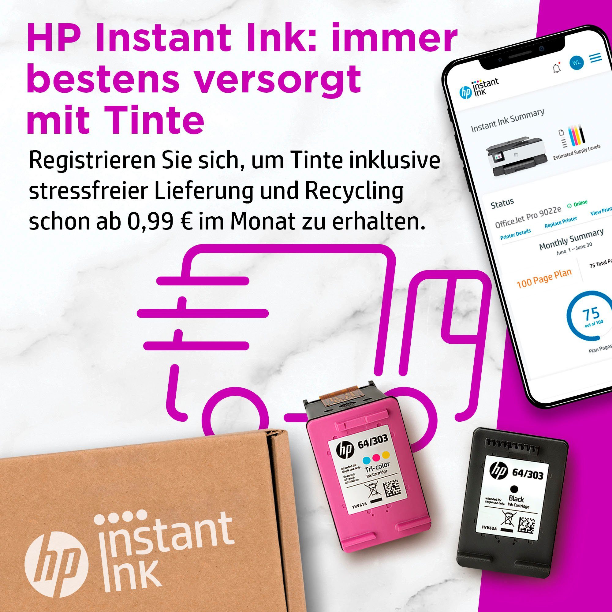 HP OfficeJet Pro (Wi-Fi), Multifunktionsdrucker, (Ethernet), A4 WLAN Ink (LAN color AiO 9022e Instant kompatibel) HP