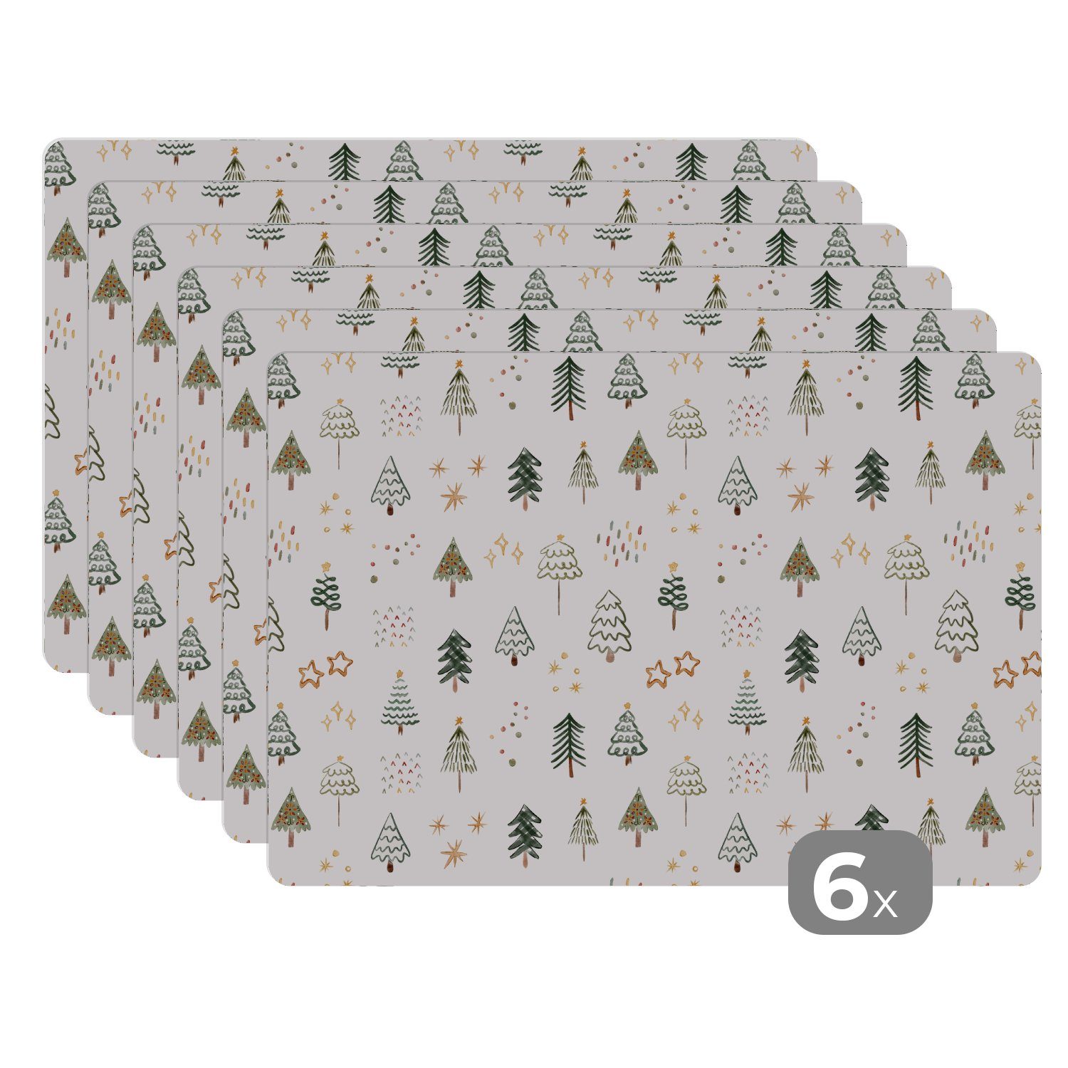 MuchoWow Platzset Weihnachtsbaum - Sterne - Weiß - Weihnachten - Party, (6- günstig online kaufen