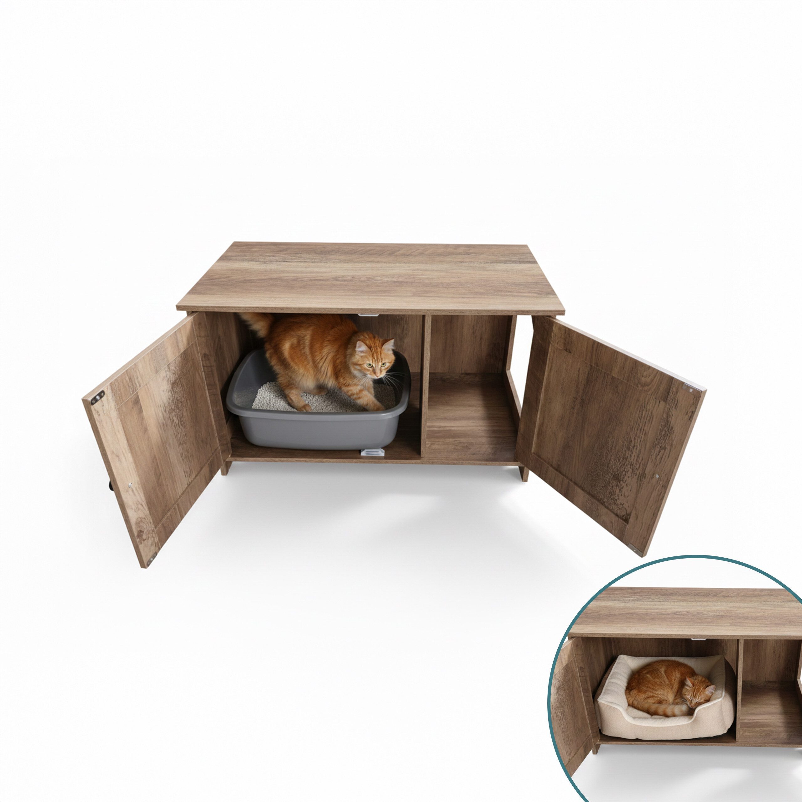 relaxdays Indoorhütte Katzenschrank für Katzenklo, Holzoptik