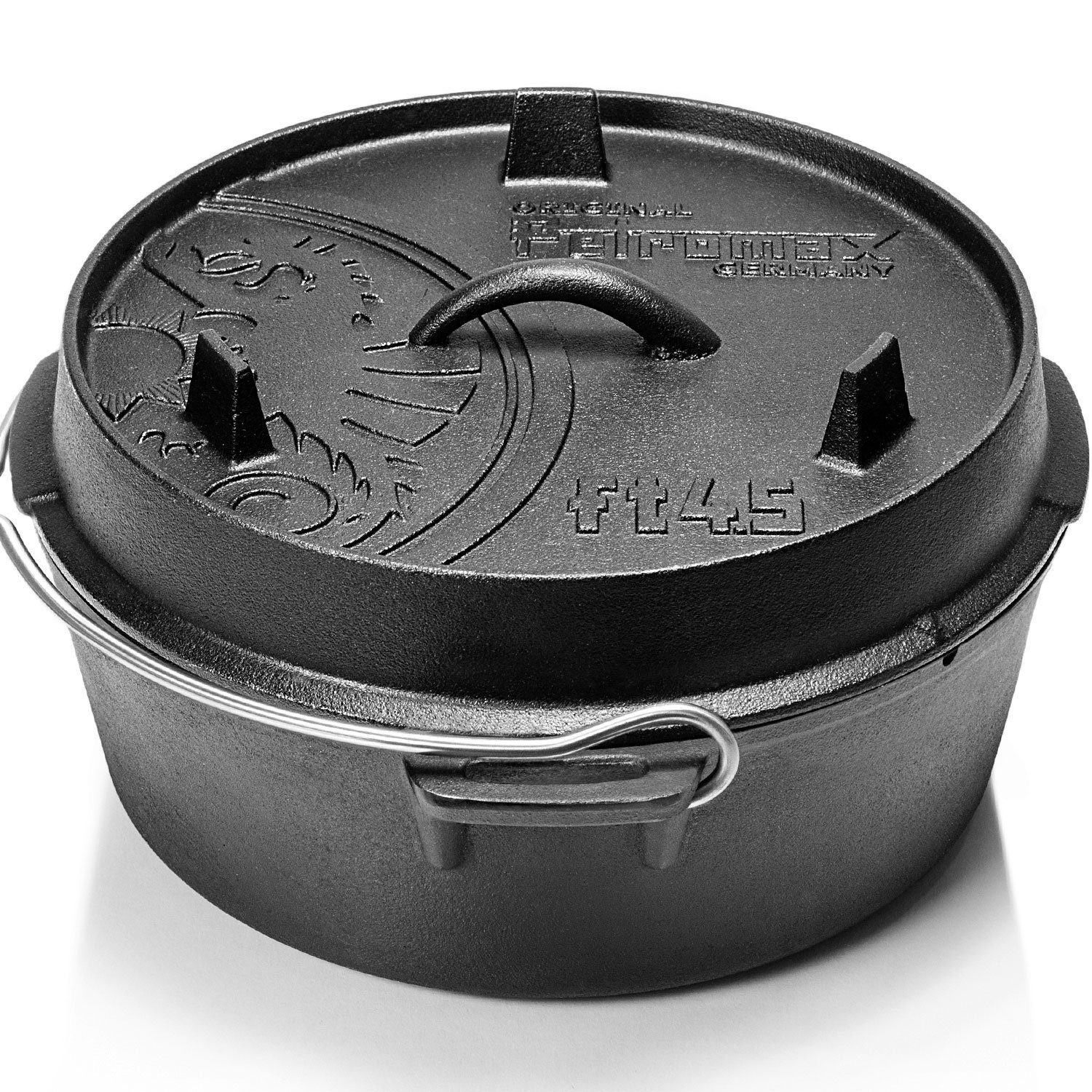 Petromax Schmortopf Feuertopf ft4,5 mit Deckel ohne Füße Dutch Oven, Gusseisen (Spar-Set, 3-tlg., für 2-5 Personen geeignet), Deckel mit Henkel, als Pfanne nutzbar, Topf induktionsfähig