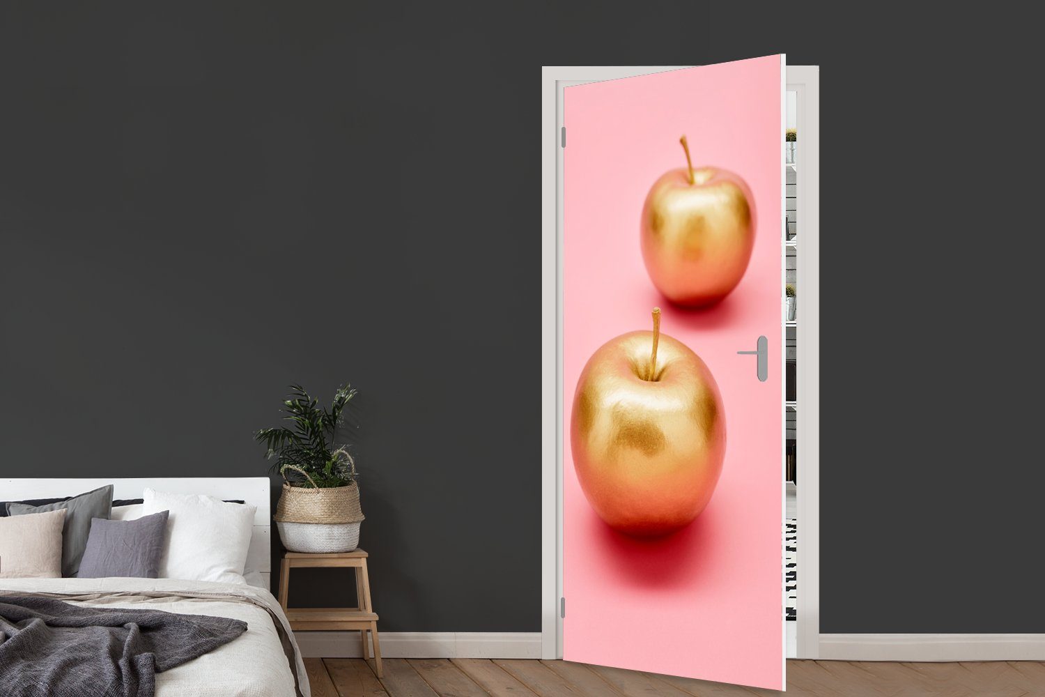 MuchoWow Türtapete Apfel Fototapete Gold Türaufkleber, St), 75x205 Tür, bedruckt, - Matt, cm für (1 - Stilleben