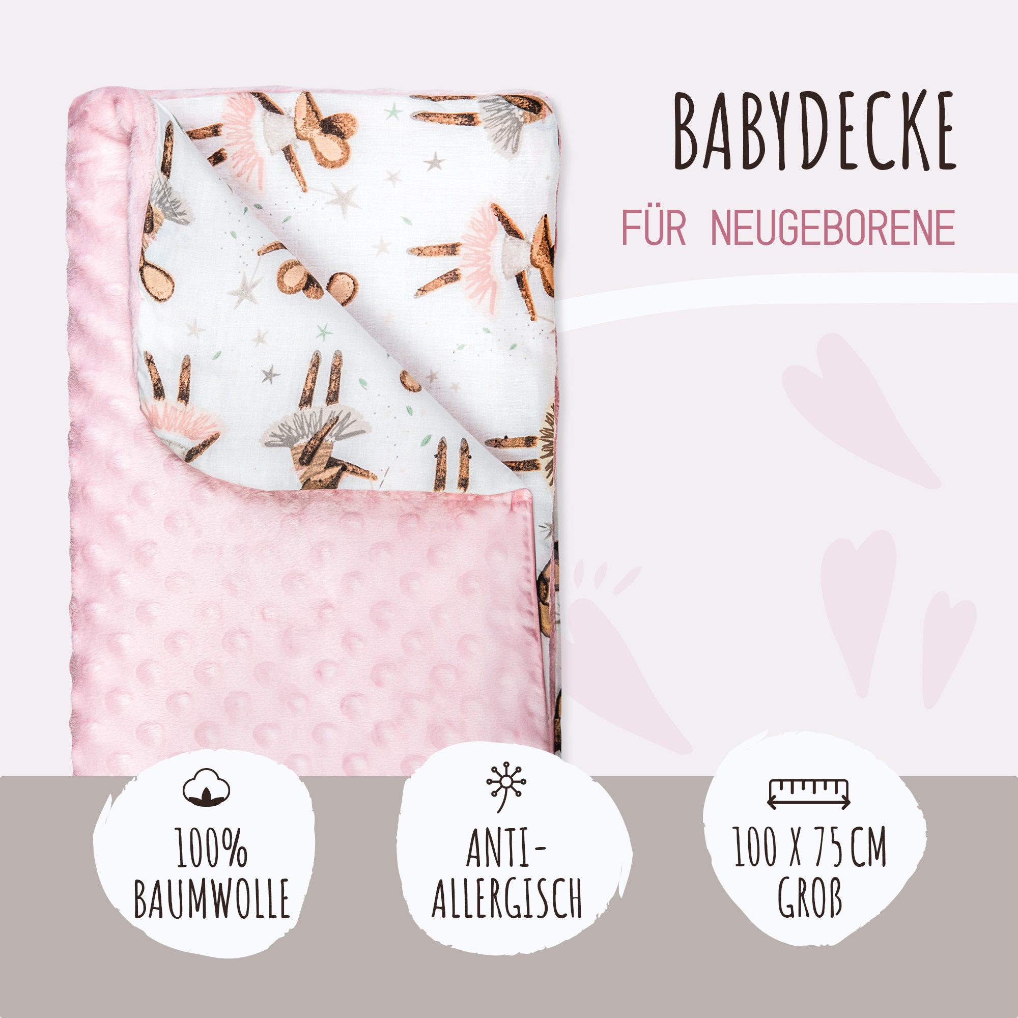 Babydecke LULANDO 100x75 cm flauschige Kuscheldecke für Neugeborene