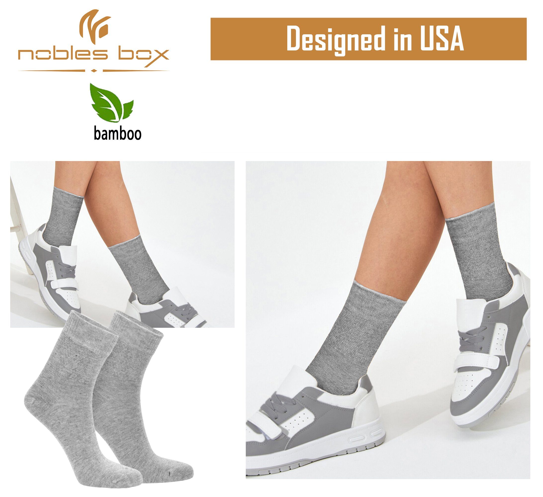 Grau NoblesBox Damensocken Bambussocken 4 Diabetikersocken Paar) (Beutel,