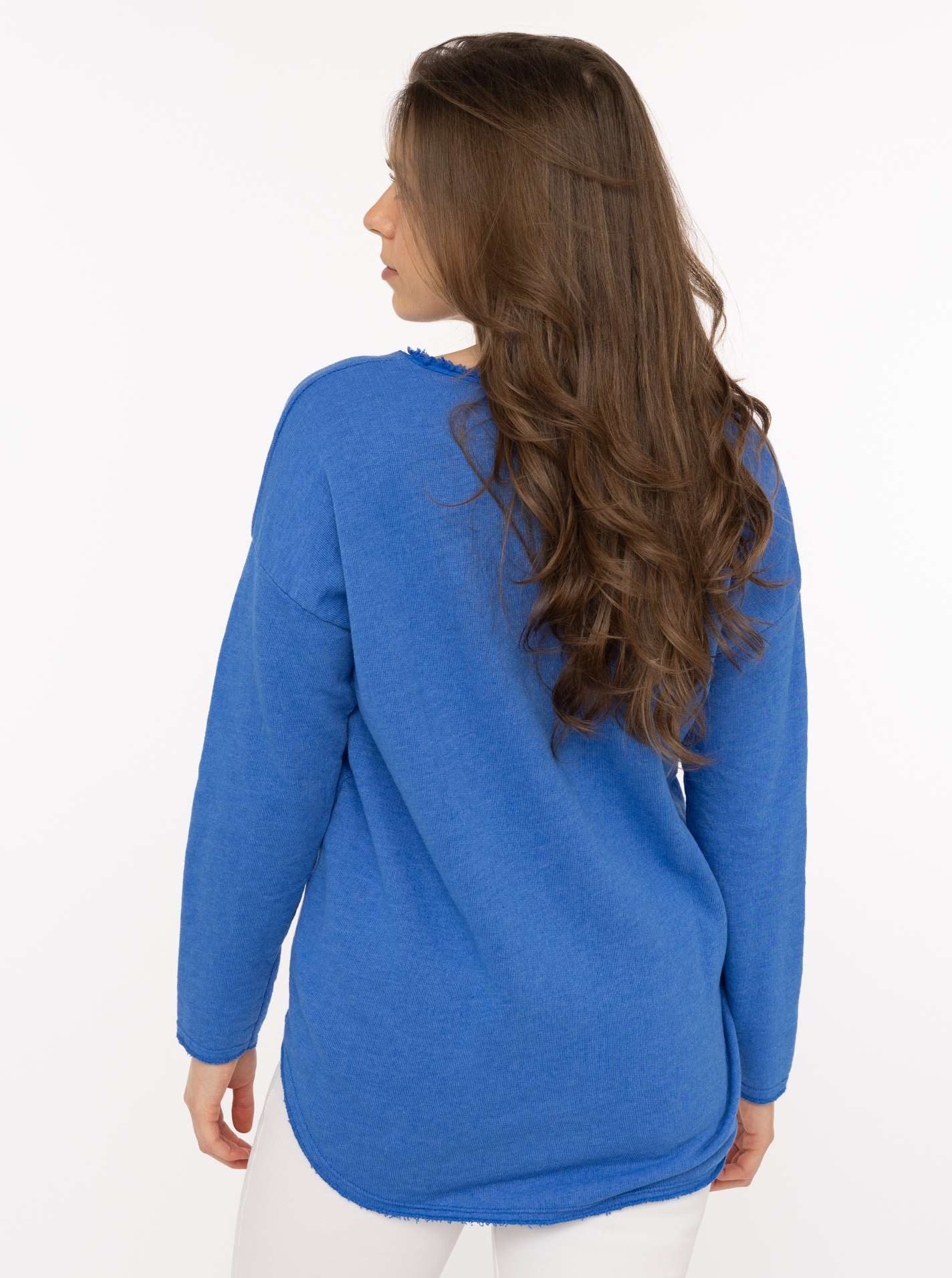 Zwillingsherz Sweatshirt "Positive Mind" ausgefranster V-Ausschnitt, Used Look, Langarm, Schriftzug
