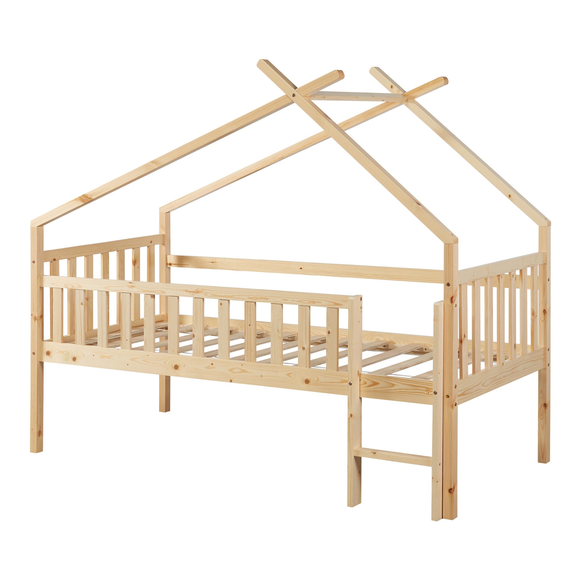 en.casa Hausbett, »Sotkamo« mit erhöhter Liegefläche 90x200cm Kiefernholz Natur