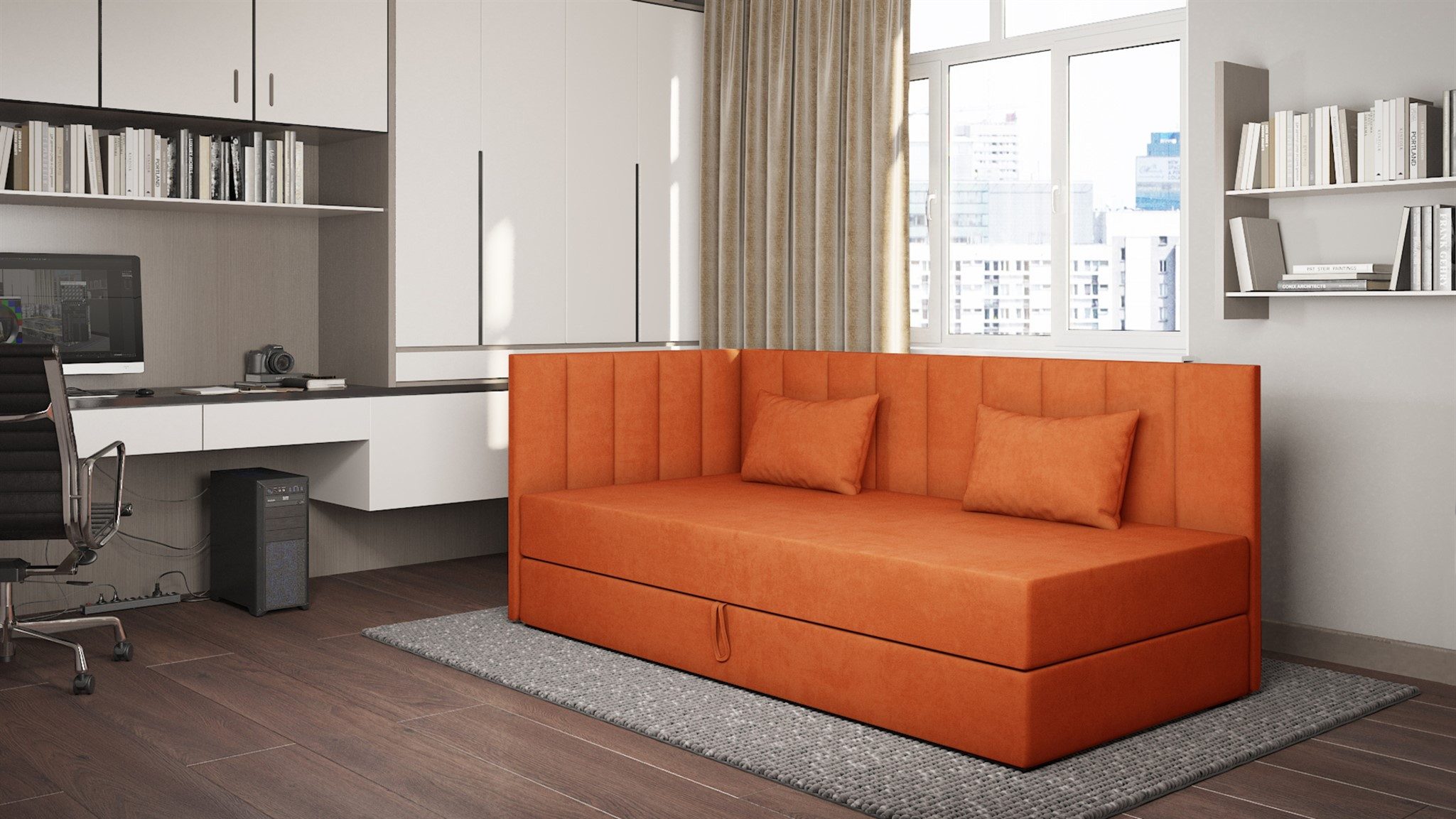 Fun Möbel Kindersofa Sofa Polsterliege THELMA in Stoff Opera Velvet, inkl. Bettkasten, Seitenwand kann rechts oder links montiert werden