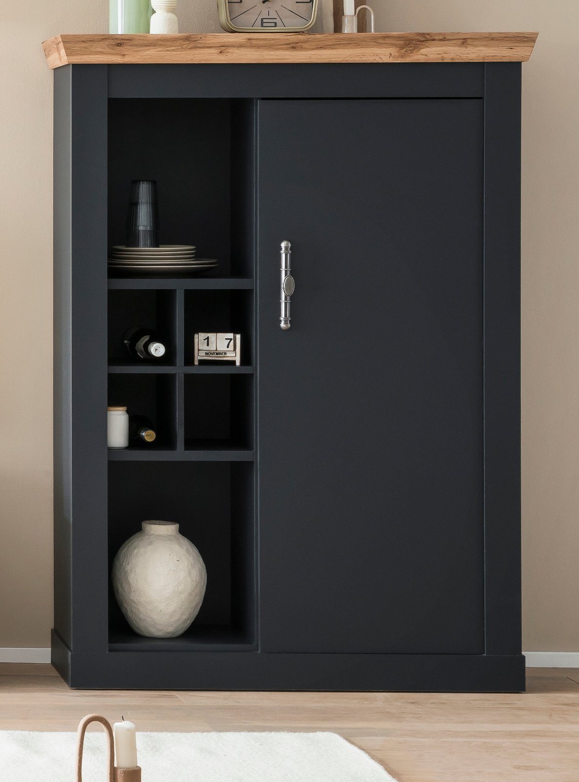 Furn.Design Highboard Ribera (Kommode in matt grau mit Wotan Eiche, 107 x 146 cm), mit Soft-Close