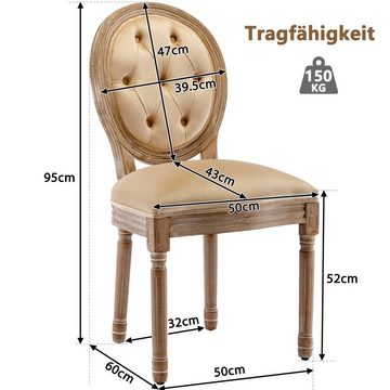 EXTSUD Esszimmerstuhl Esszimmerstühle 6er Set, Louis Polsterstuhl mit runder Rückenlehne, Getuftete Knöpfe dekorative Muster handgeschnitzte Rillen Distressed