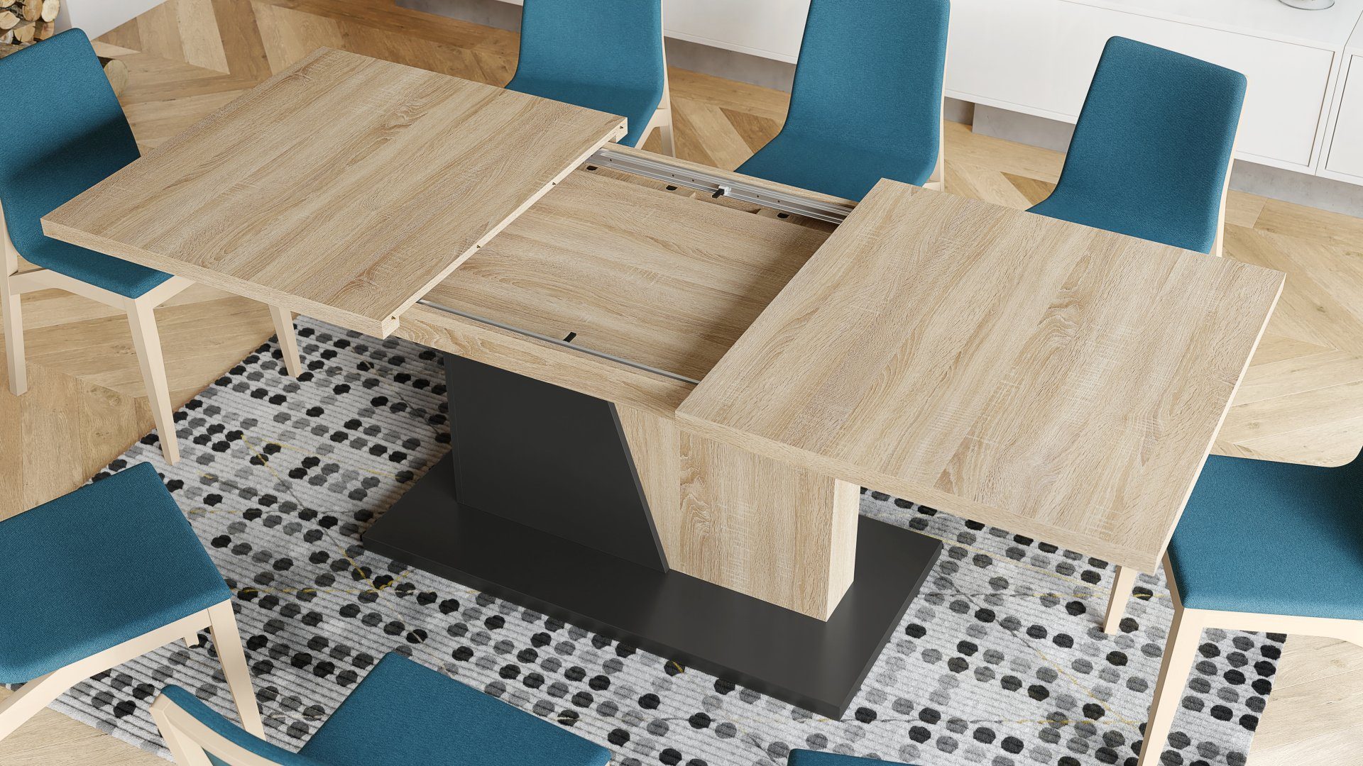 Mazzoni Esstisch Design Esstisch Tisch 218 Noble ausziehbar bis matt 160 cm - Sonoma Eiche Noir Anthrazit