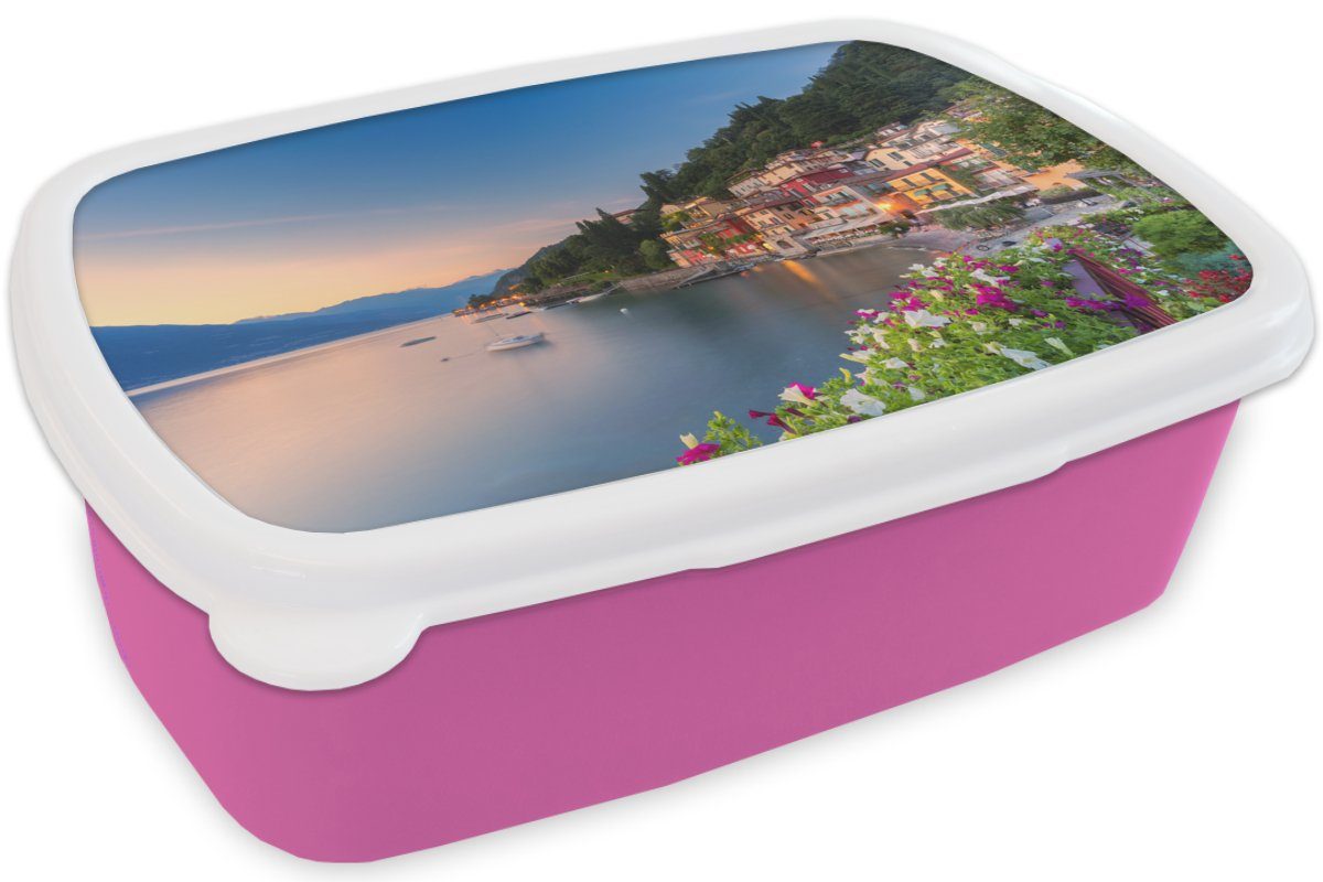 Snackbox, Erwachsene, Kunststoff Kunststoff, Brotdose MuchoWow (2-tlg), Kinder, See, Lunchbox Mädchen, - Brotbox rosa Italien Sonnenuntergang für -