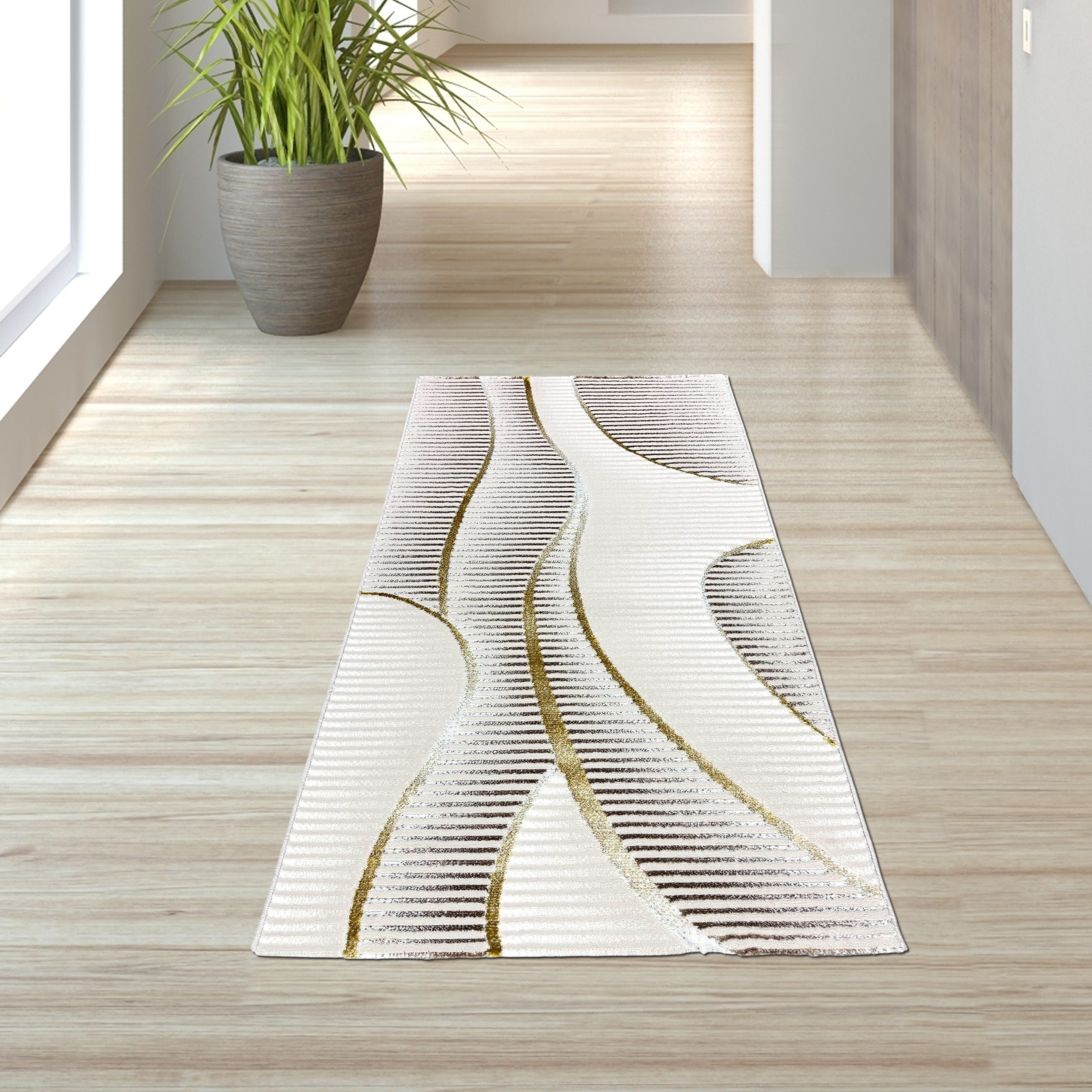 TeppichHome24 Teppich Kurzflorteppich Creme geschwungene Linien Glanzoptik günstig online kaufen