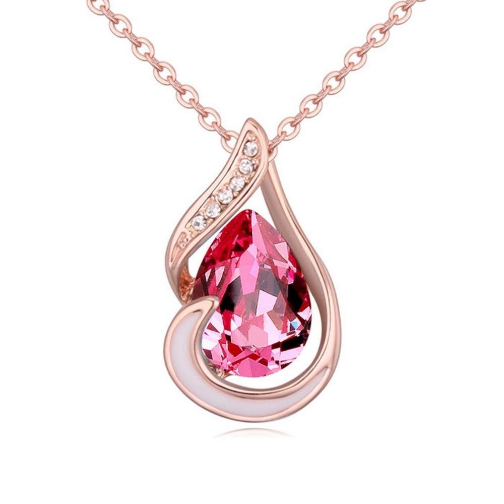 BUNGSA Ketten-Set Kette pinke Träne Rosegold aus Messing Damen (1-tlg), Halskette Necklace