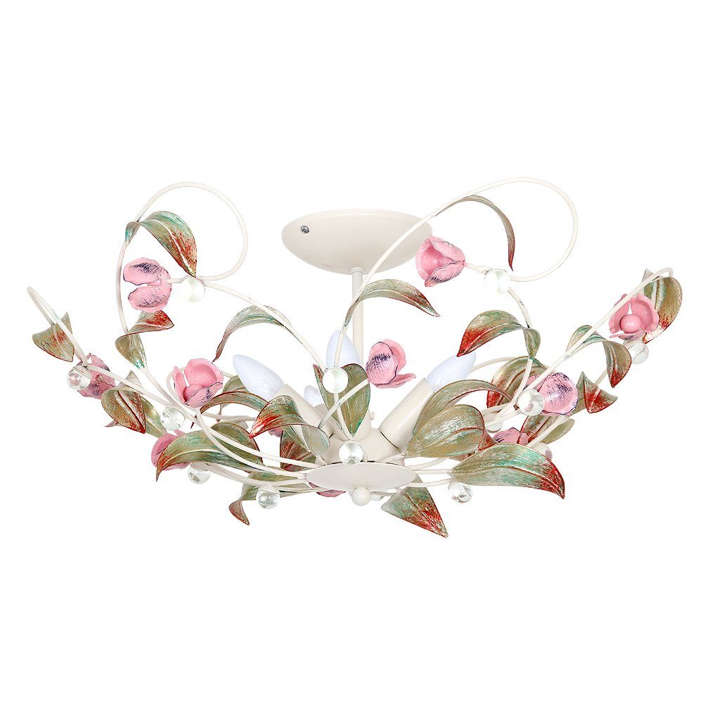 Rosa ROSE, Romantische Deckenlampe Blumen Floral Metall Deckenleuchte ohne Leuchtmittel, Weiß Licht-Erlebnisse Schlafzimmer