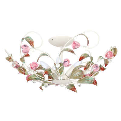 Licht-Erlebnisse Deckenleuchte ROSE, ohne Leuchtmittel, Romantische Deckenlampe Rosa Weiß Floral Blumen Metall Schlafzimmer